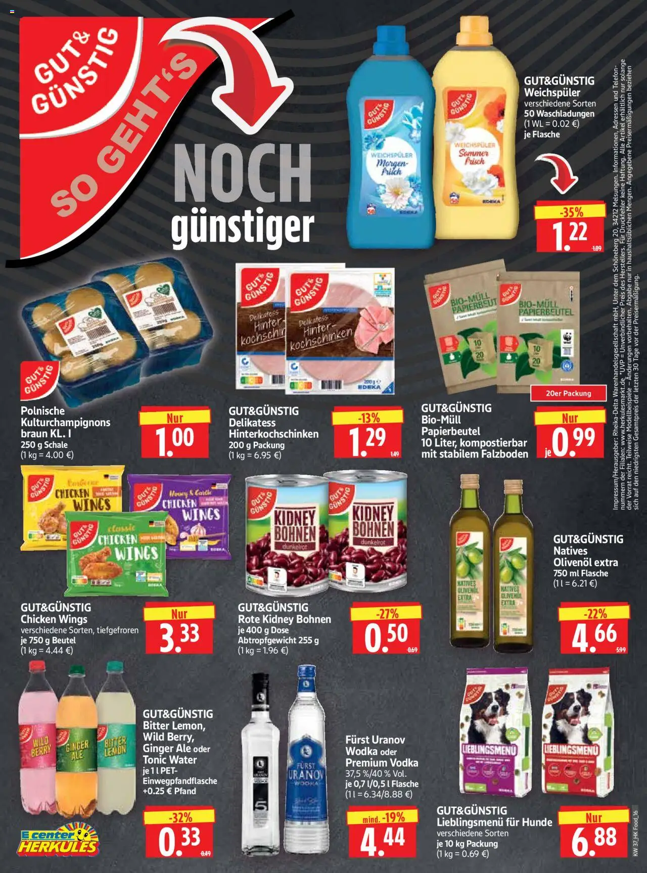 HERKULES Prospekt 	 – gültig ab 08.09.2025 | Seite: 16 | Produkte: Olivenol, Weichspüler, Vodka, Wodka