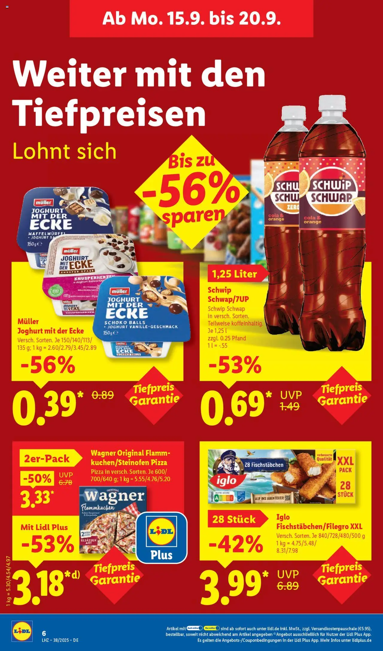 Lidl Prospekt Zossen – gültig ab 15.09.2025 | Seite: 14 | Produkte: Cola, Joghurt, Schwip schwap, Fischstabchen