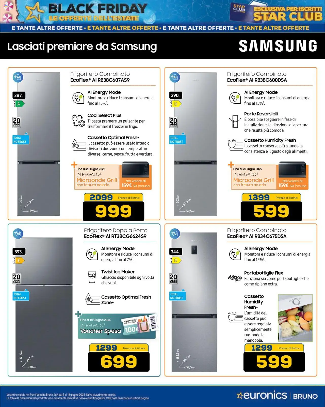 Volantino Euronics del 05.06.2025 | Pagina: 45 | Prodotti: Ripiano, Freezer, Frigorifero combinato, Samsung