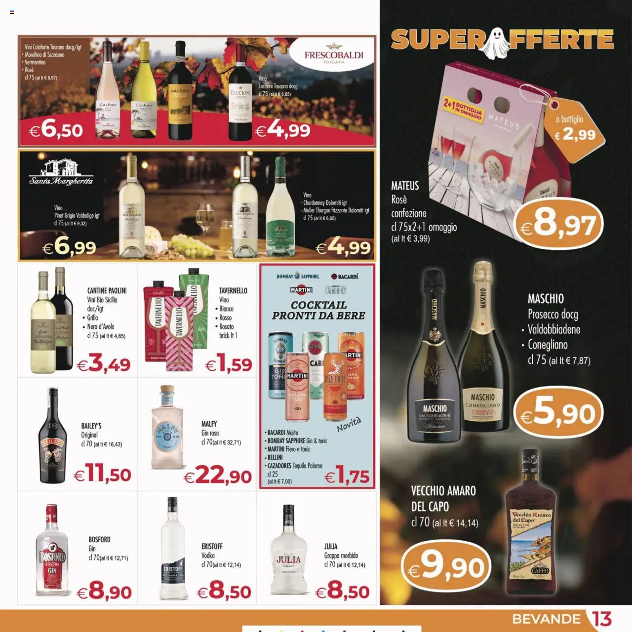 Volantino MerSi Supermercati del 22.10.2025 | Pagina: 13 | Prodotti: Vodka, Tequila, Grappa, Amaro