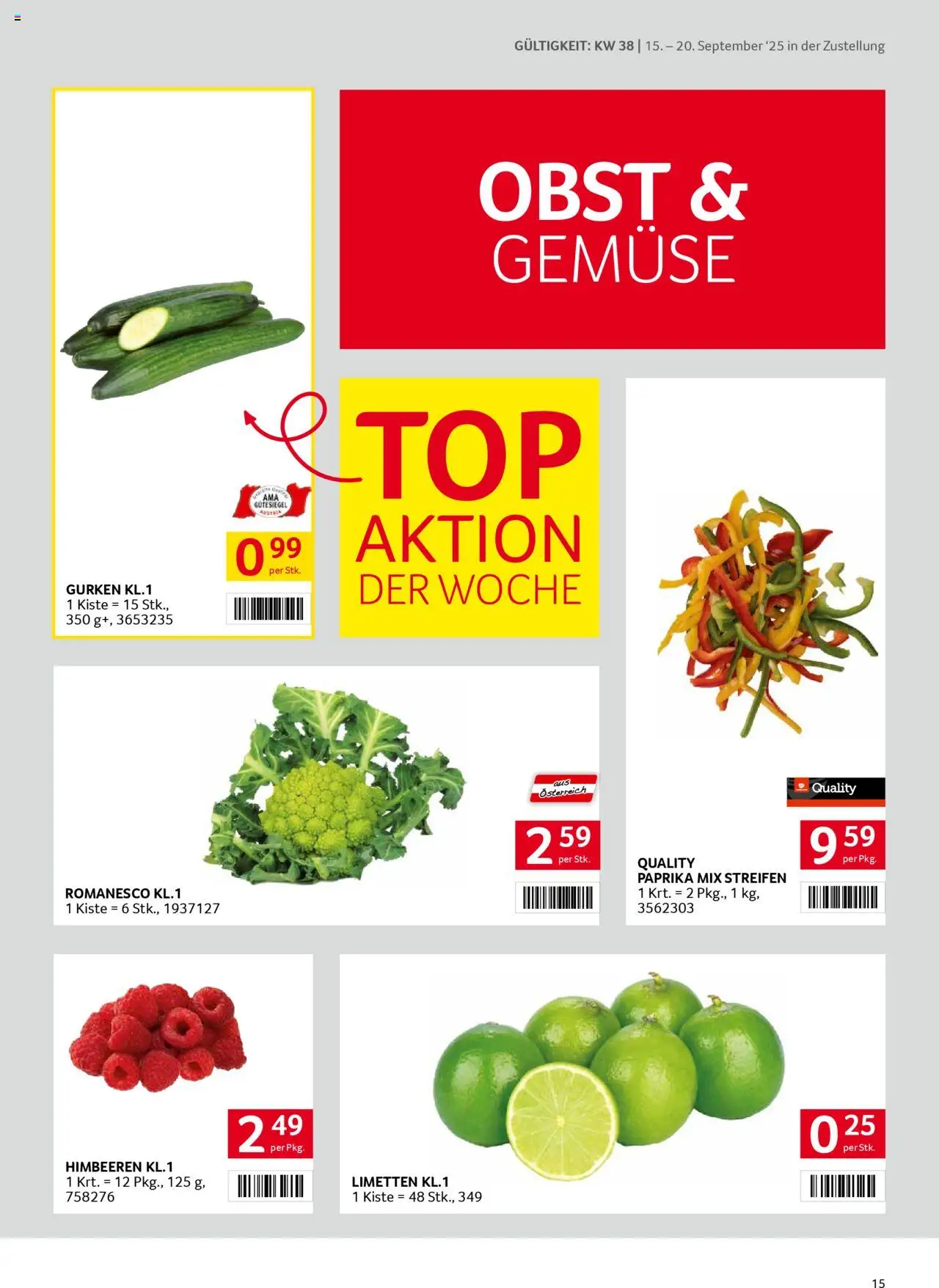 Transgourmet Zustellaktion gültig ab 14.09.2025 | Seite: 13 | Produkte: Gurken, Gemüse, Obst