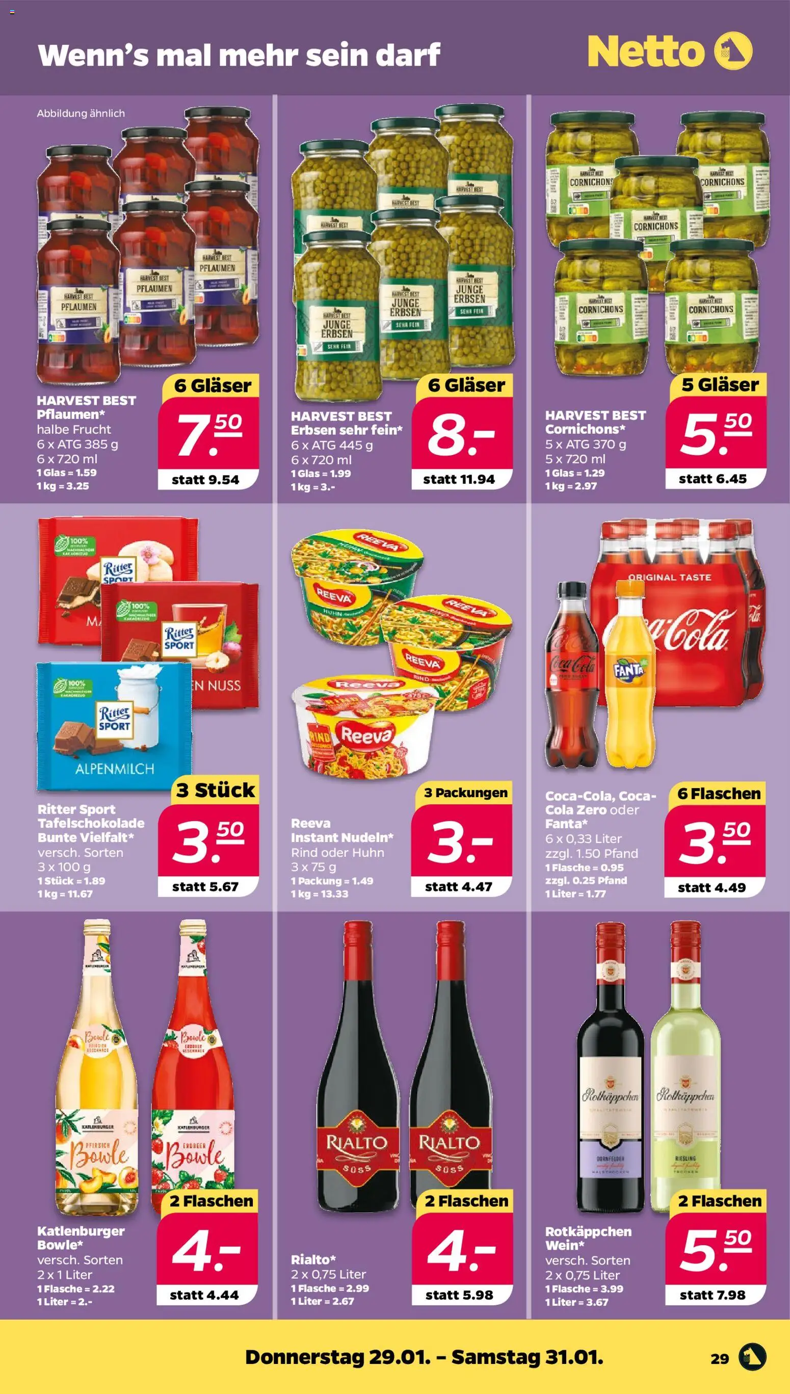 Netto Prospekt 	 – gültig ab 25.01.2026 | Seite: 31 | Produkte: Pflaumen, Coca cola, Ritter sport, Erbsen
