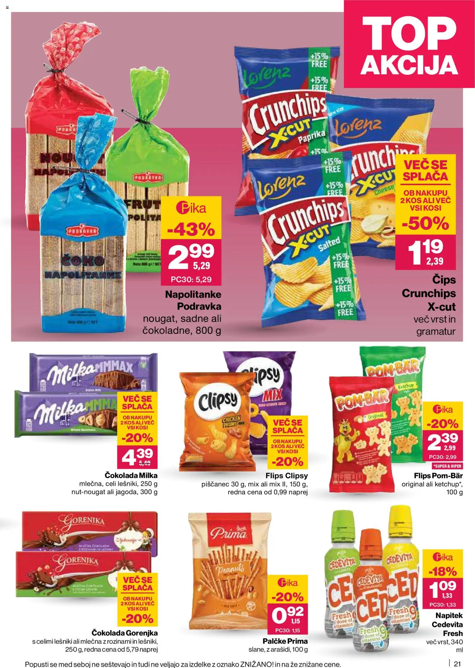 Novi Mercator katalog ponudbe – veljaven od 15.01.2026 | Stran: 21 | Izdelki: Napolitanke, Flips, Cokolada, Cips