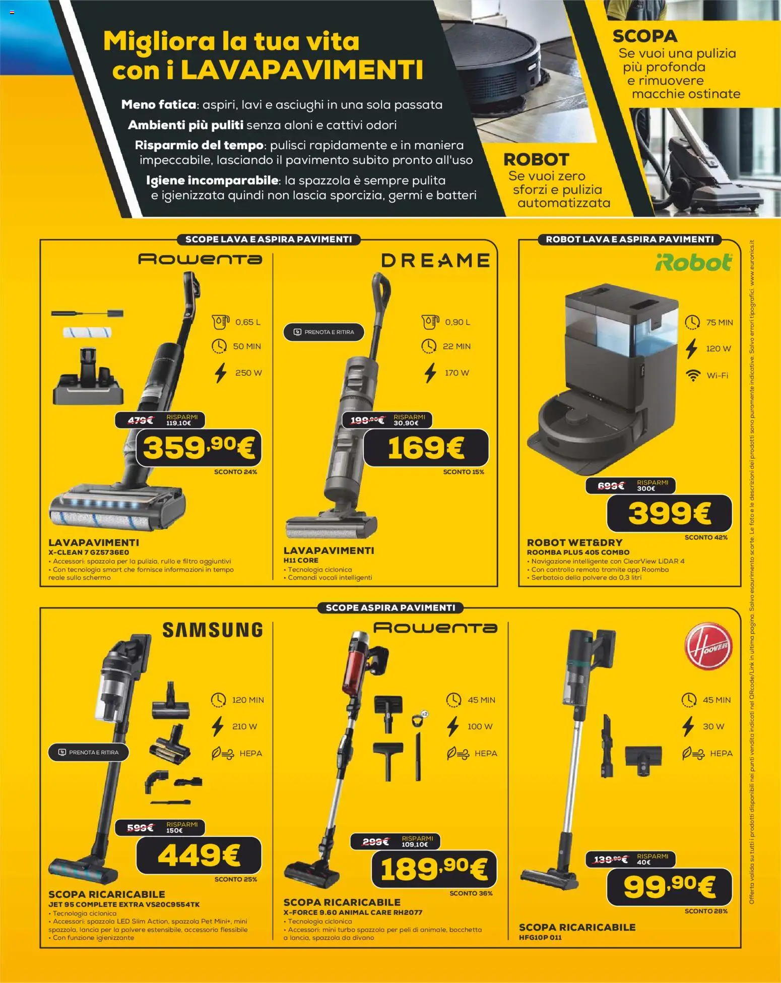 Volantino Euronics del 31.10.2025 | Pagina: 11 | Prodotti: Schermo, Pavimento, Robot, Navigazione