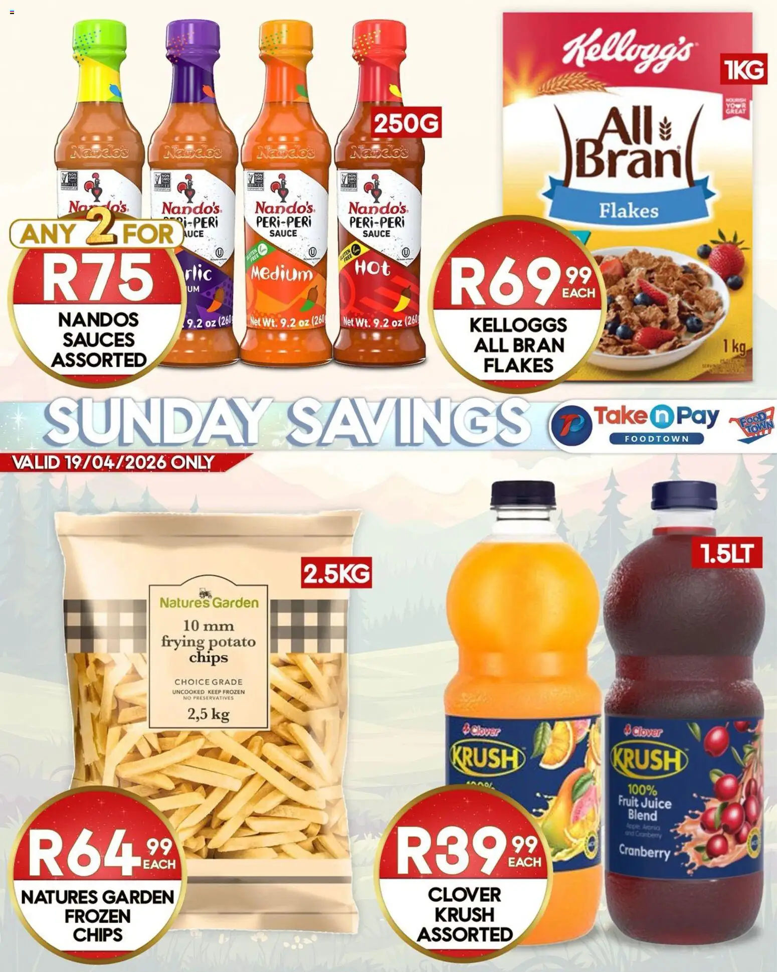 New Take n Pay catalogue – valid from 19.04.2026 | Page: 2 | Products: Sauces, Juice, Chips, Sauce