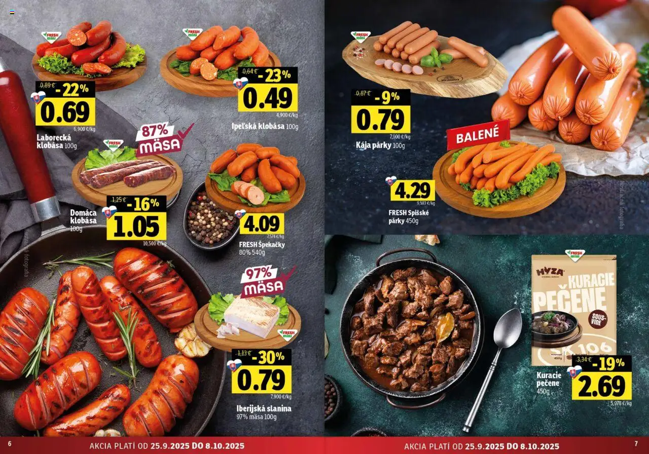 Nové Fresh akcie – leták je platný od 25.09.2025 | Strana: 4 | Produkty: Slanina, Klobása, Párky