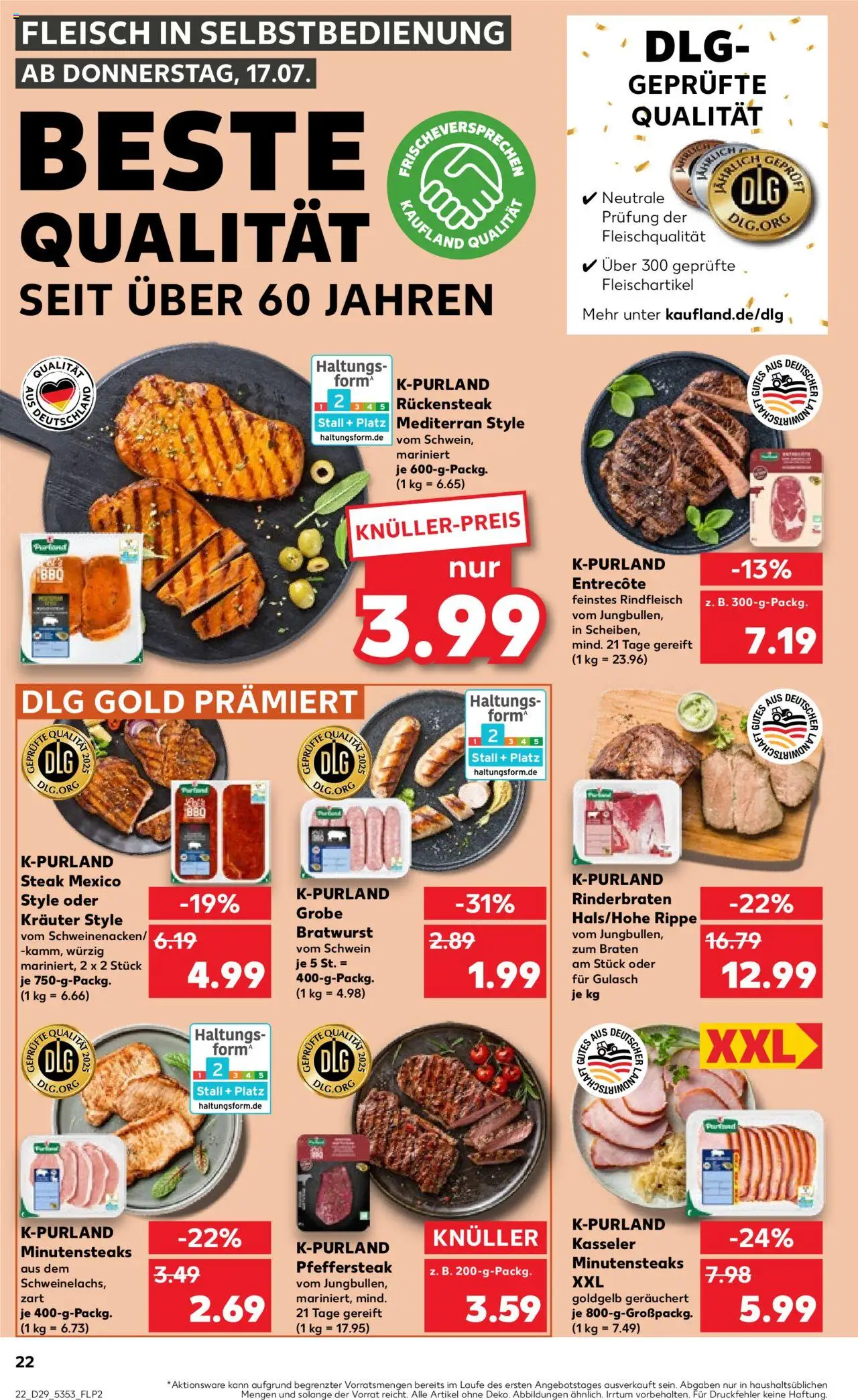Kaufland prospekt Kiel	 - gültig ab dem 17.07.2025 | Seite: 22 | Produkte: Rinderbraten, Bratwurst, Gulasch, Steak
