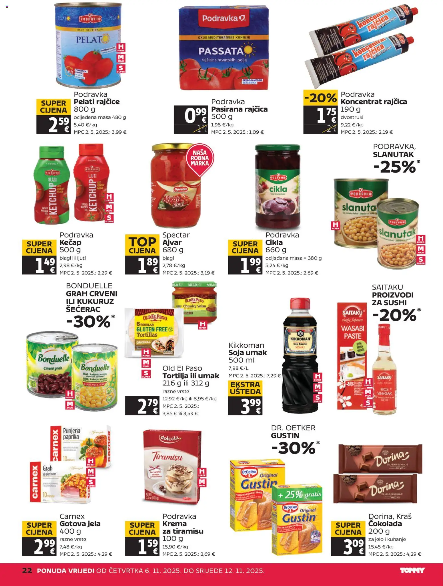 Tommy katalog | vrijedi od 06.11.2025 | Stranica: 22 | Proizvodi: Dorina, Pasirana rajčica, Sushi, Umak