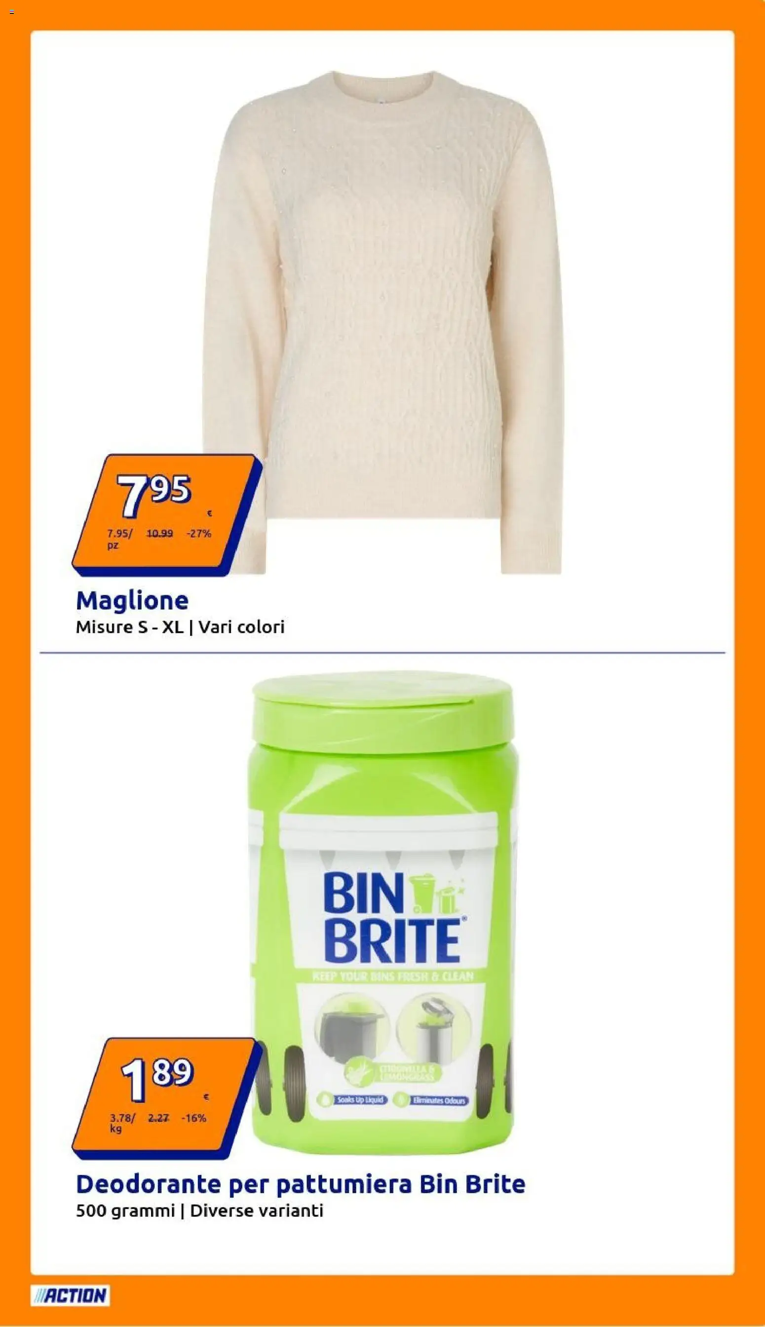 Volantino Action del 29.10.2025 | Pagina: 27 | Prodotti: Deodorante, Maglione, Pattumiera