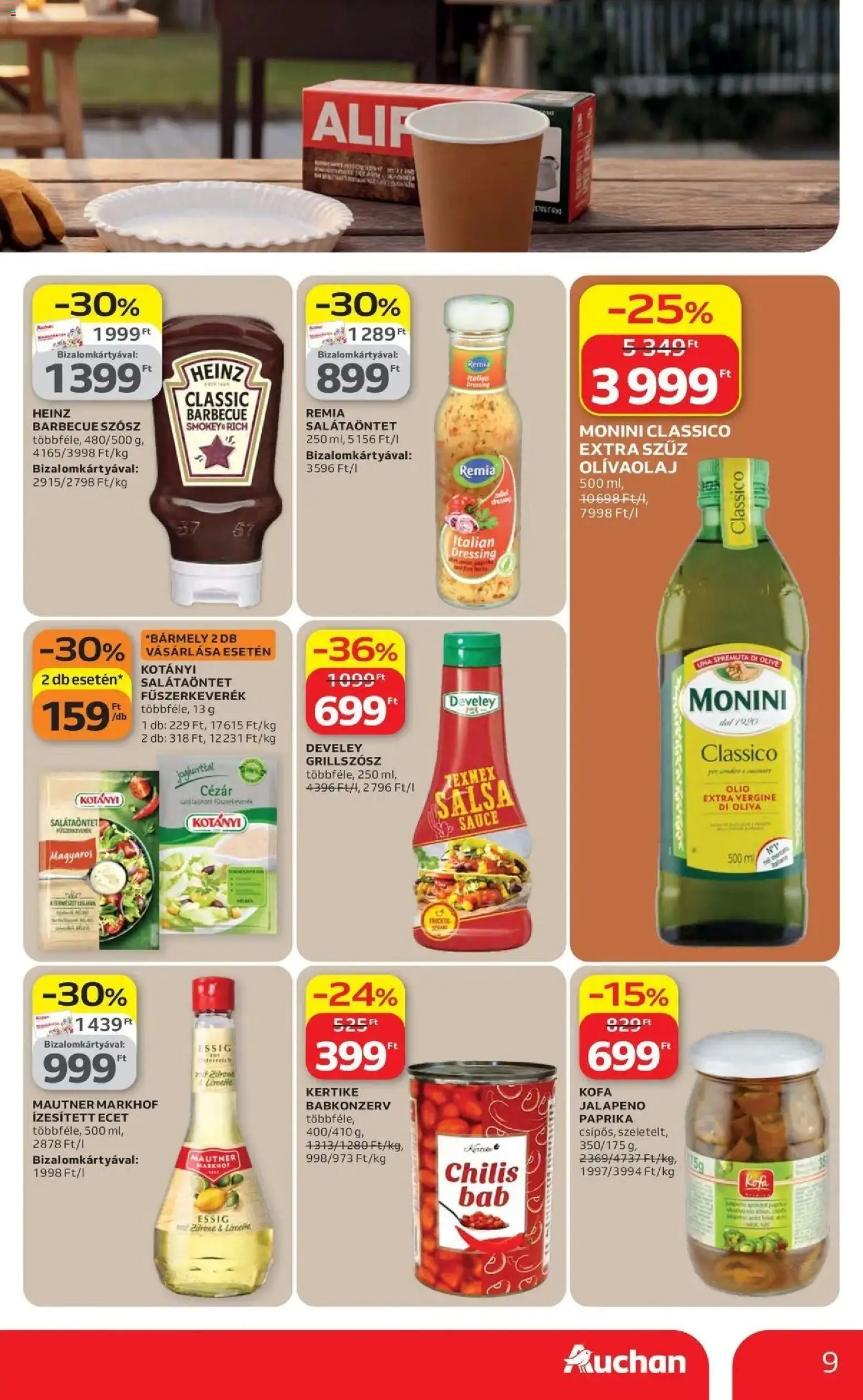 Auchan akciós ujság - amely érvényes a következő dátumtól: 16.04.2026 | Oldal: 9 | Termékek: Ecet, Fűszerkeverék, Jalapeno, Babkonzerv