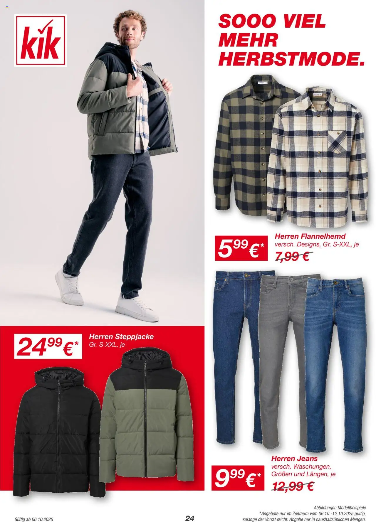 Kik Prospekt – gültig ab 06.10.2025 | Seite: 24 | Produkte: Steppjacke, Jeans