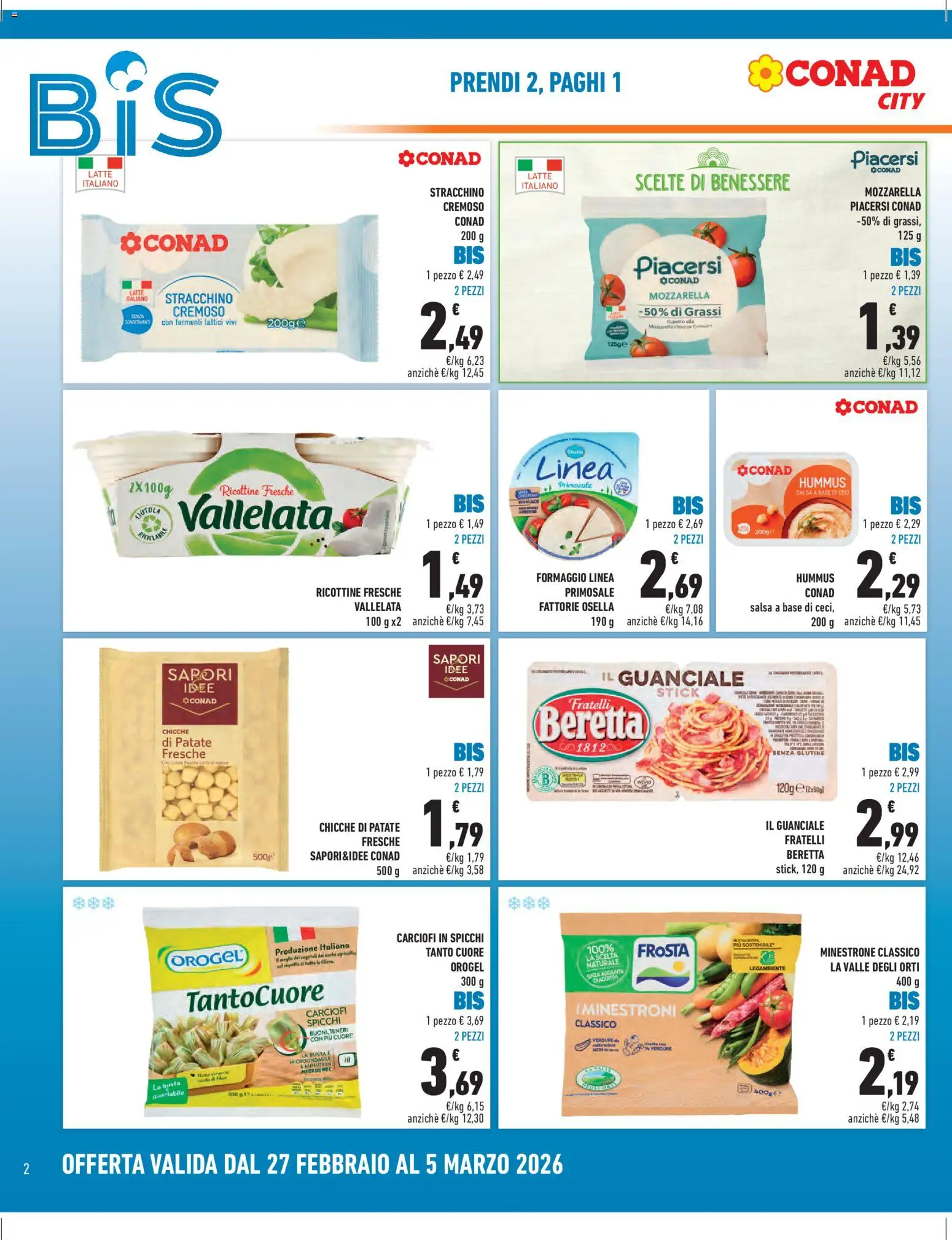 Volantino Conad del 27.02.2026 | Pagina: 2 | Prodotti: Patate, Salsa, Mozzarella, Hummus