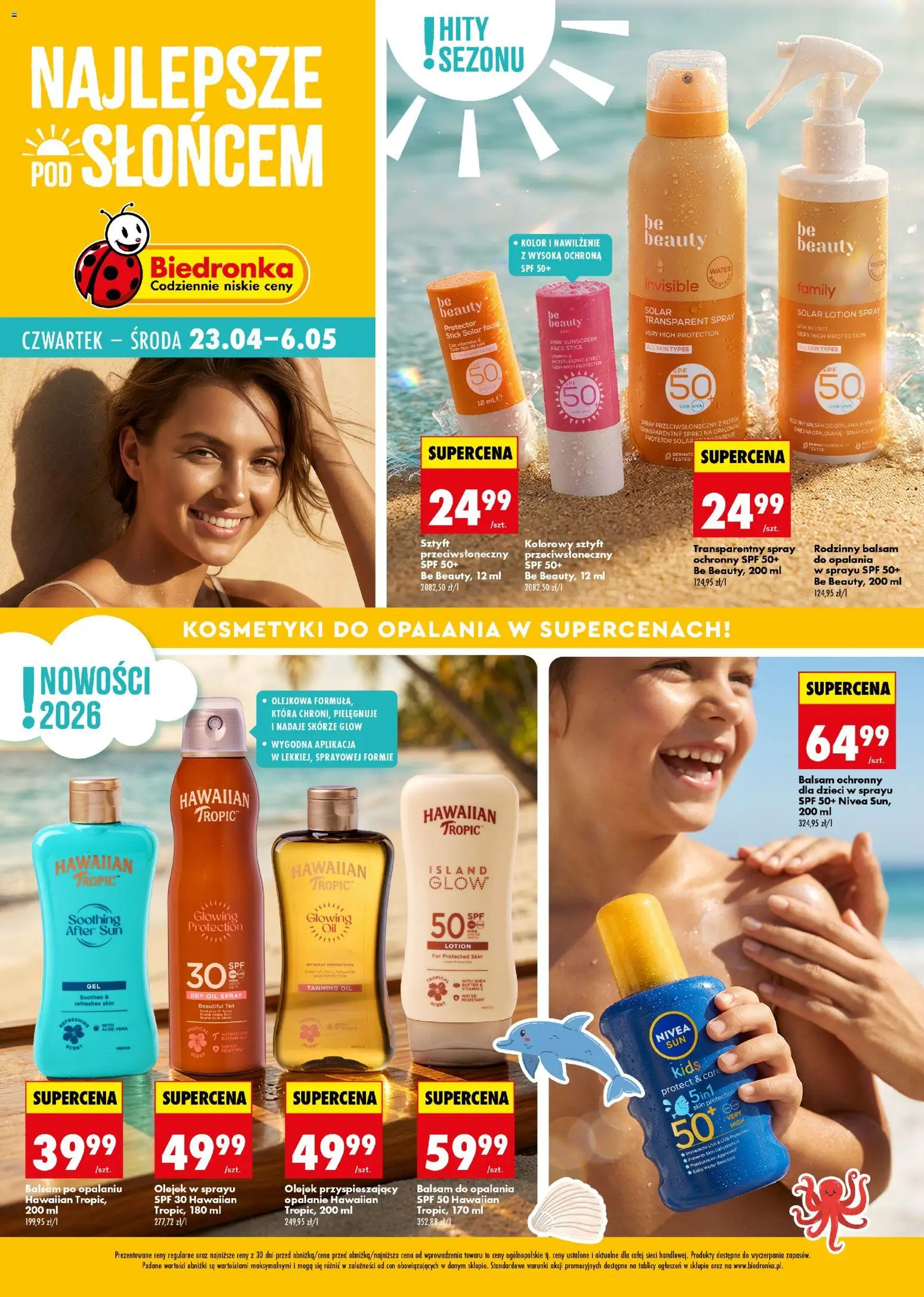 Biedronka gazetka - Najlepsze pod słońcem od 23.04.2026 | Strona: 1 | Produkty: Kosmetyki, Be beauty, Lotion