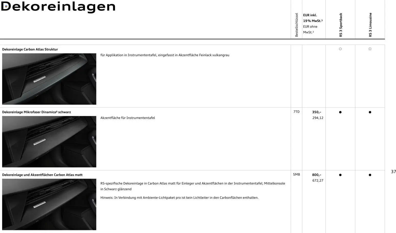 Audi RS 3 Sportback / RS 3 Limousine – gültig ab 25.10.2025 | Seite: 37