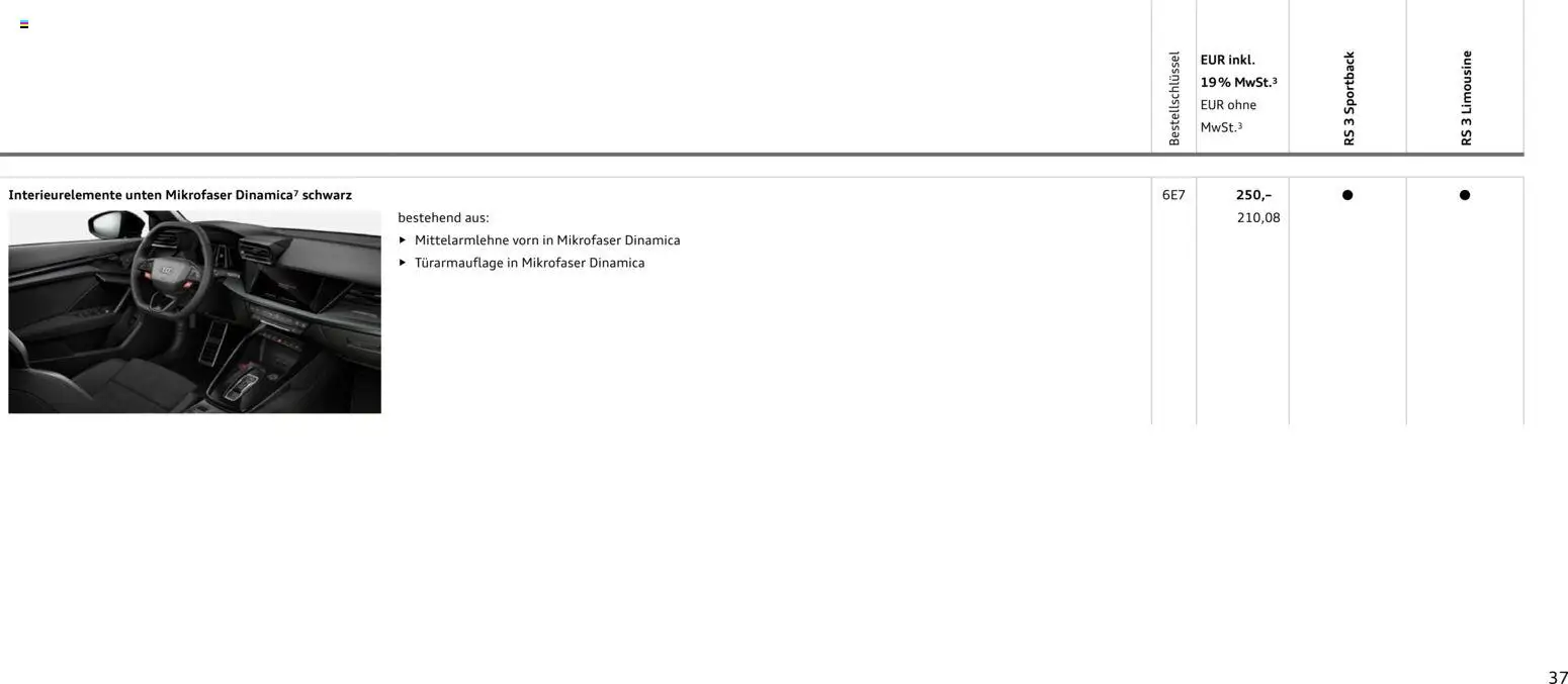 Audi RS 3 Sportback / RS 3 Limousine – gültig ab 28.10.2025 | Seite: 37