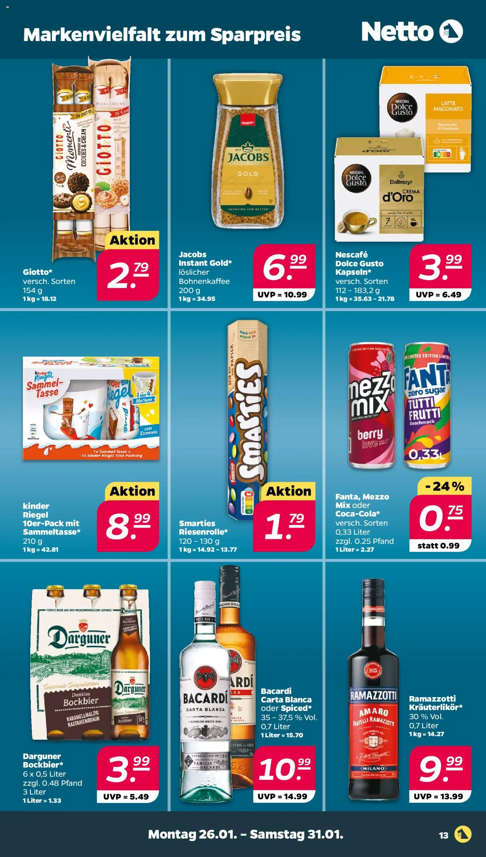 Netto Prospekt 	 – gültig ab 25.01.2026 | Seite: 13 | Produkte: Smarties, Kinder riegel, Dallmayr, Dolce gusto