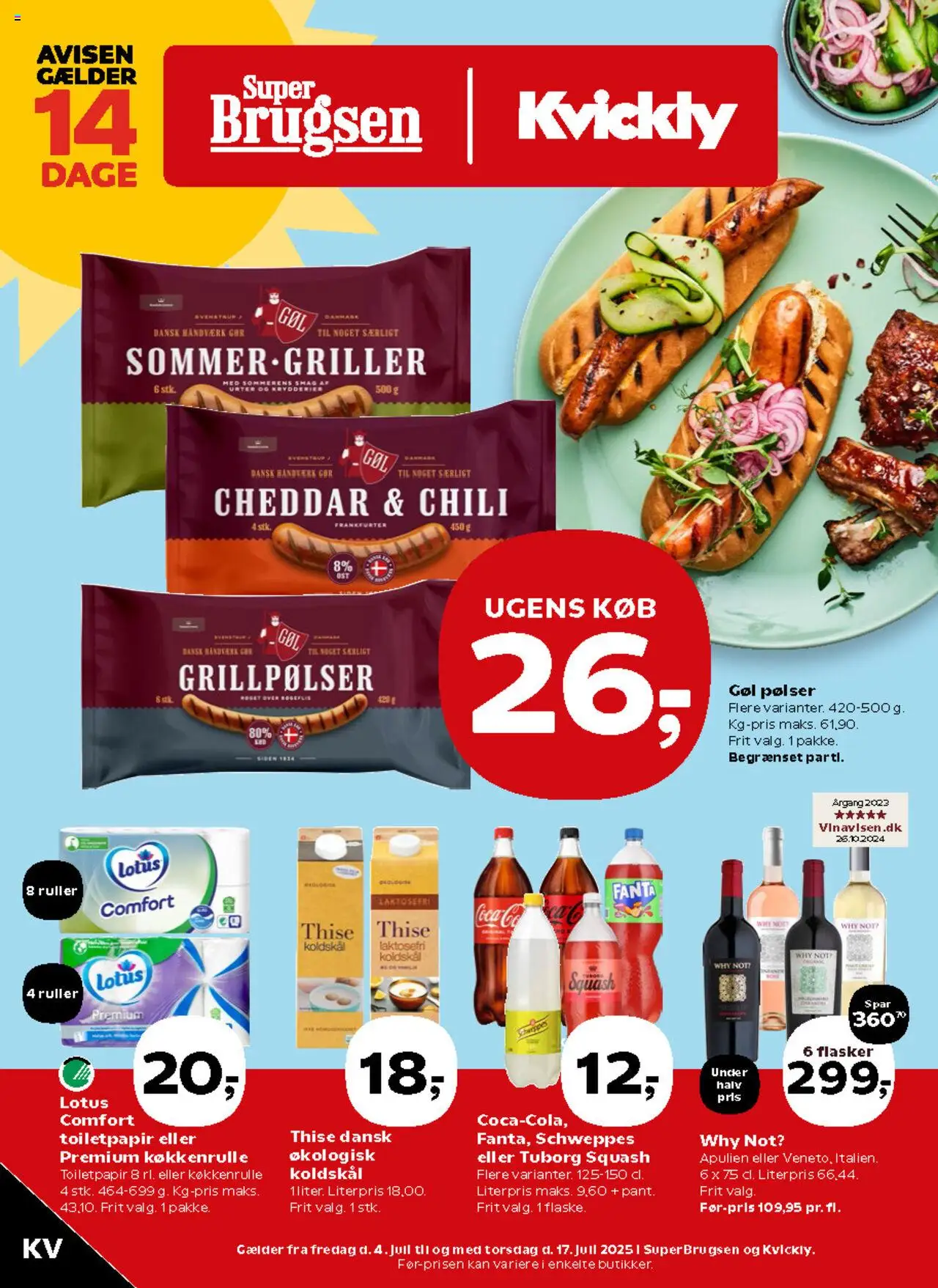 Kvickly Tilbudsavis gyldig fra 04.07.2025 | Side: 1 | Produkter: Cheddar, Koldskål, Aparelho de barbear, Tuborg Squash