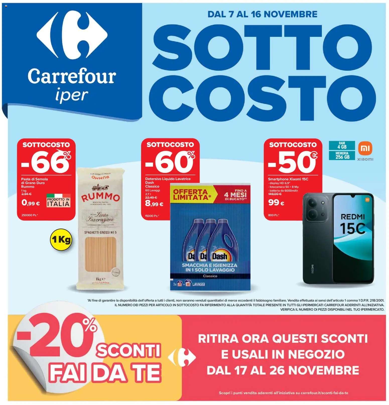 Volantino Carrefour del 07.11.2025 | Pagina: 1 | Prodotti: Xiaomi, Tè, Pasta, Lavatrice