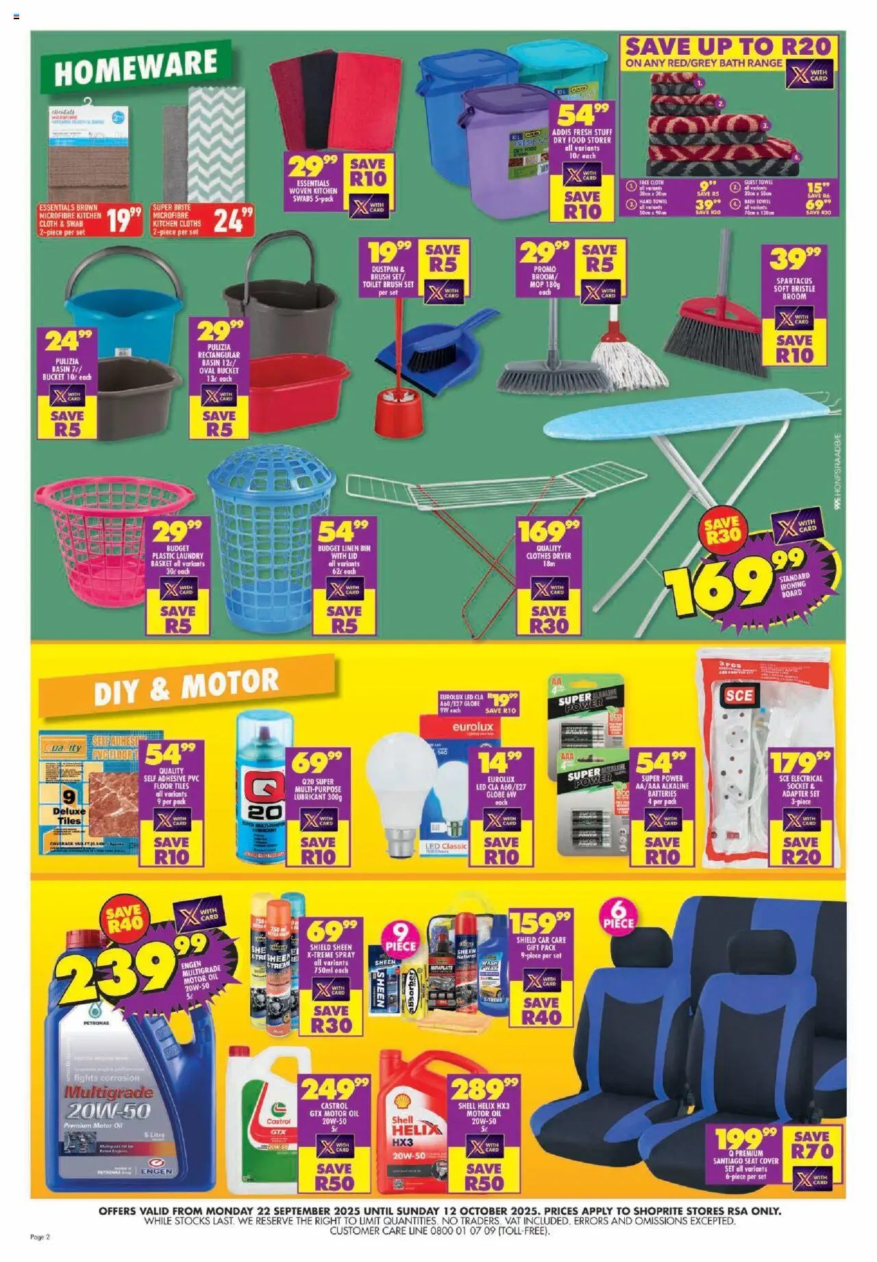 New Shoprite catalogue – valid from 22.09.2025 | Page: 2 | Products: Socket, Towel, Oil, Basin