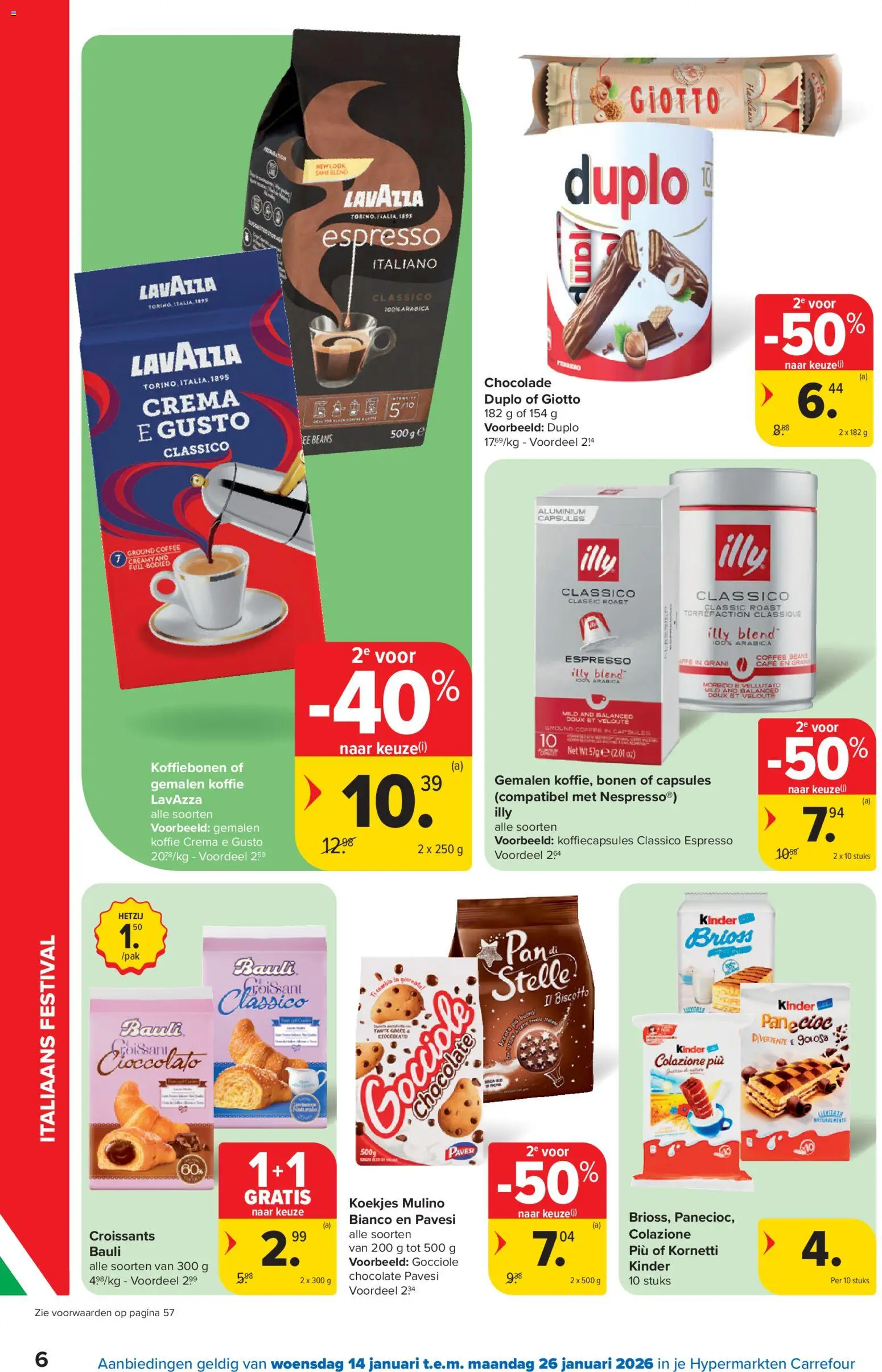 {H1} | Pagina: 6 | Producten: Koekjes, Lavazza, Kinder, Chocolade