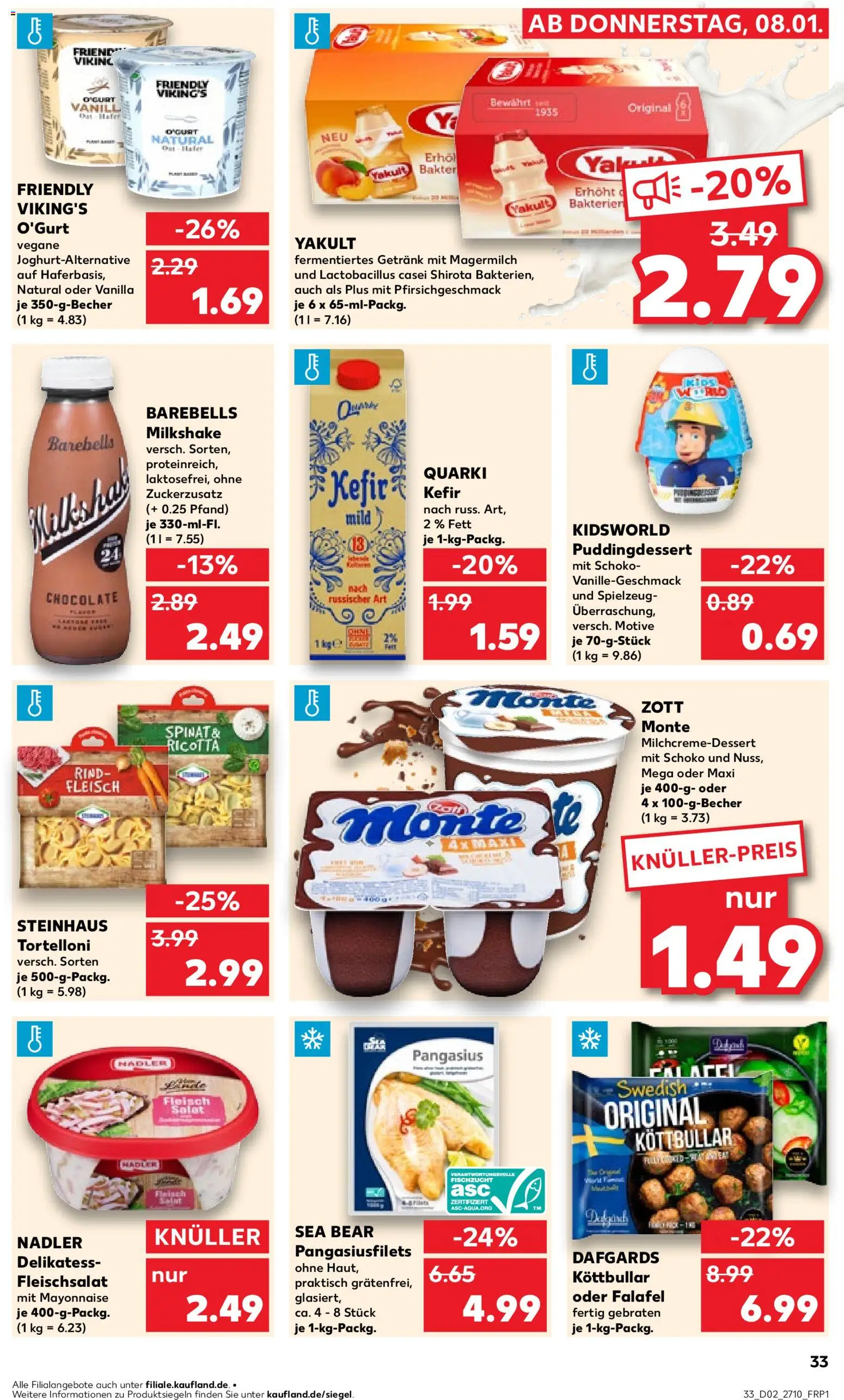Kaufland prospekt Zeitz	 – gültig ab 08.01.2026 | Seite: 33 | Produkte: Kefir, Pudding, Mayonnaise, Fleisch