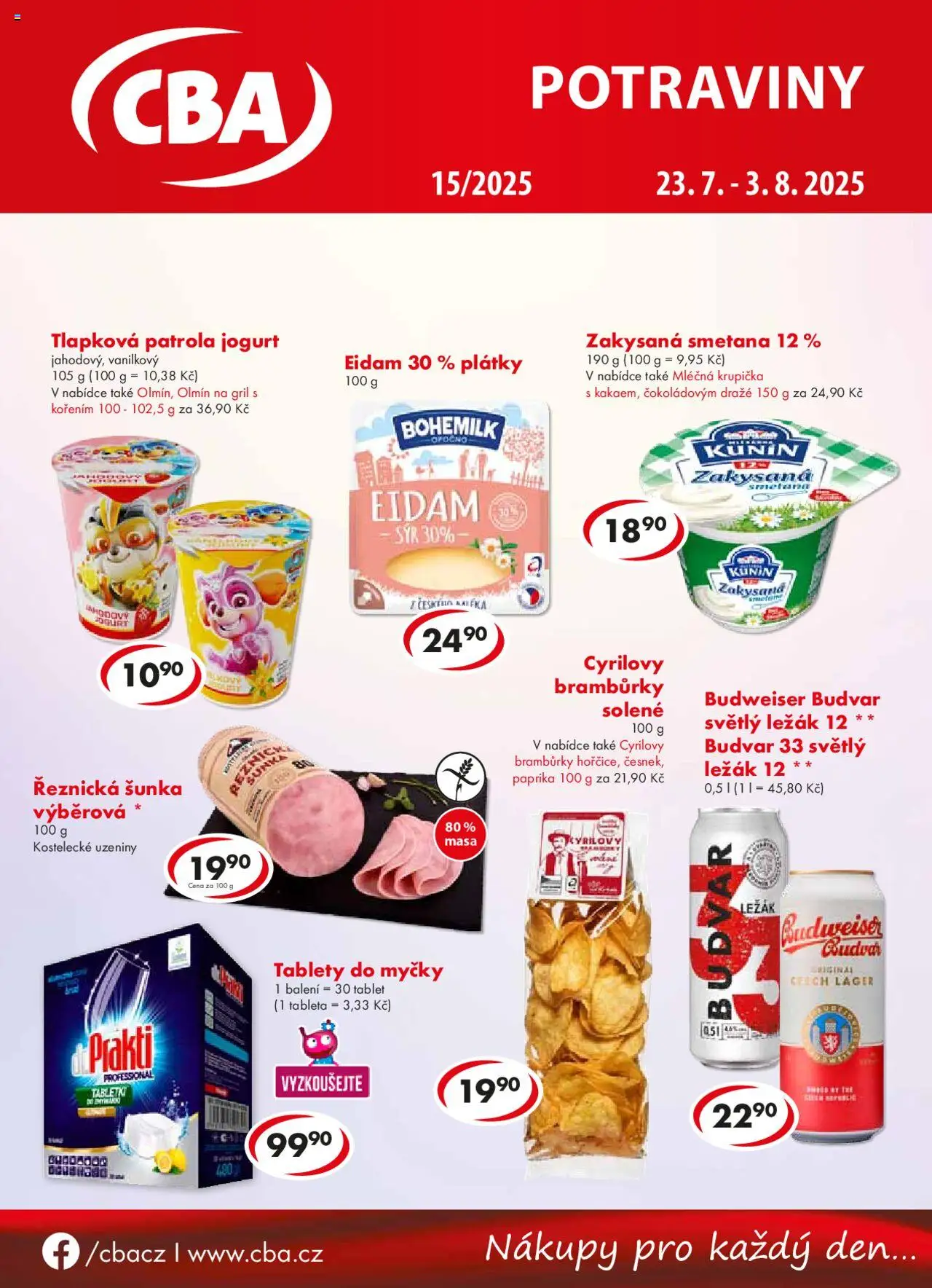 CBA leták od 23.07.2025 | Strana: 1 | Produkty: Tablety do myčky, Šunka, Tablet, Potraviny