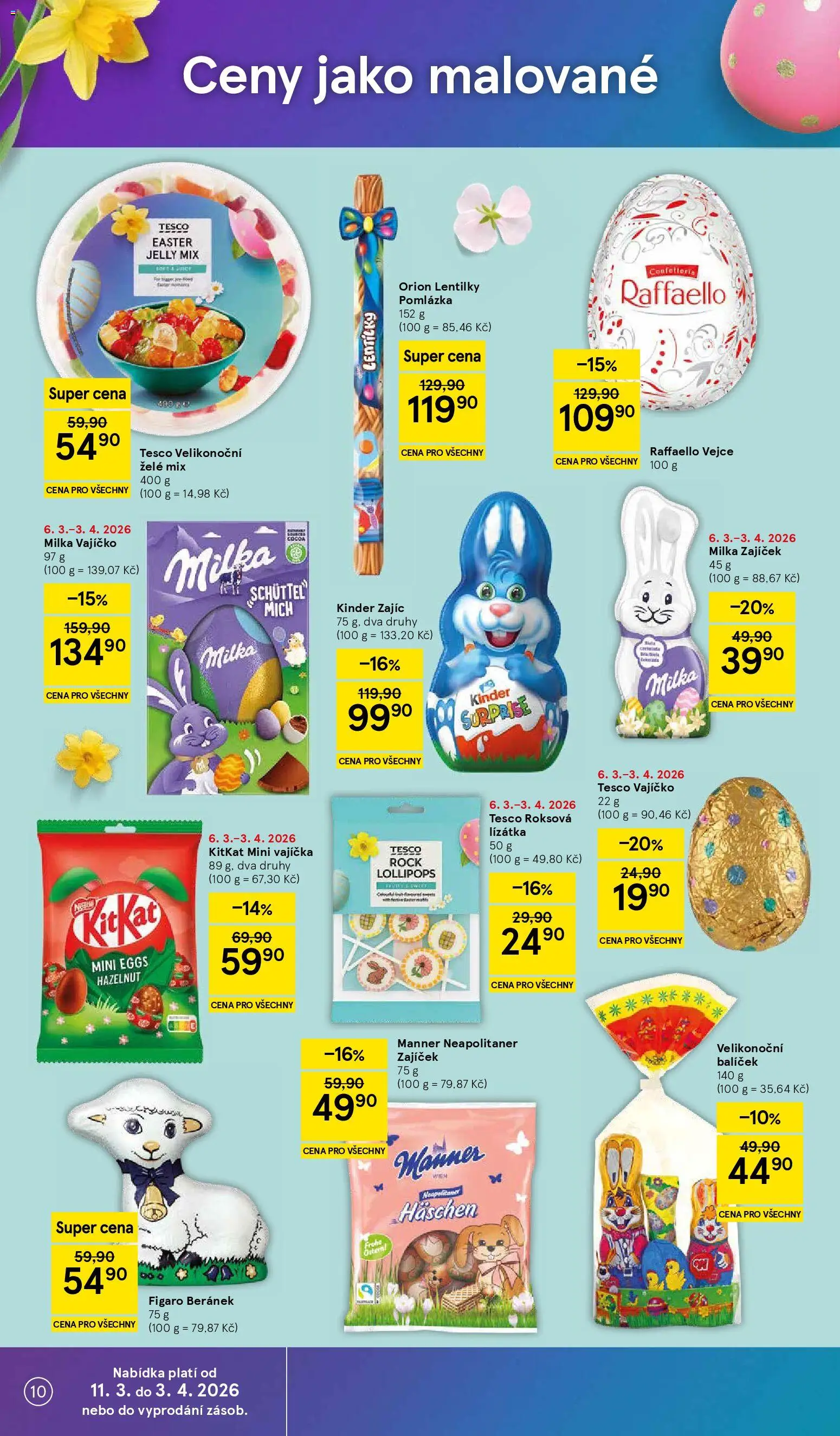 Tesco leták - Supermarket od 18.03.2026 | Strana: 10 | Produkty: Vejce, Milka, Kinder, Lentilky