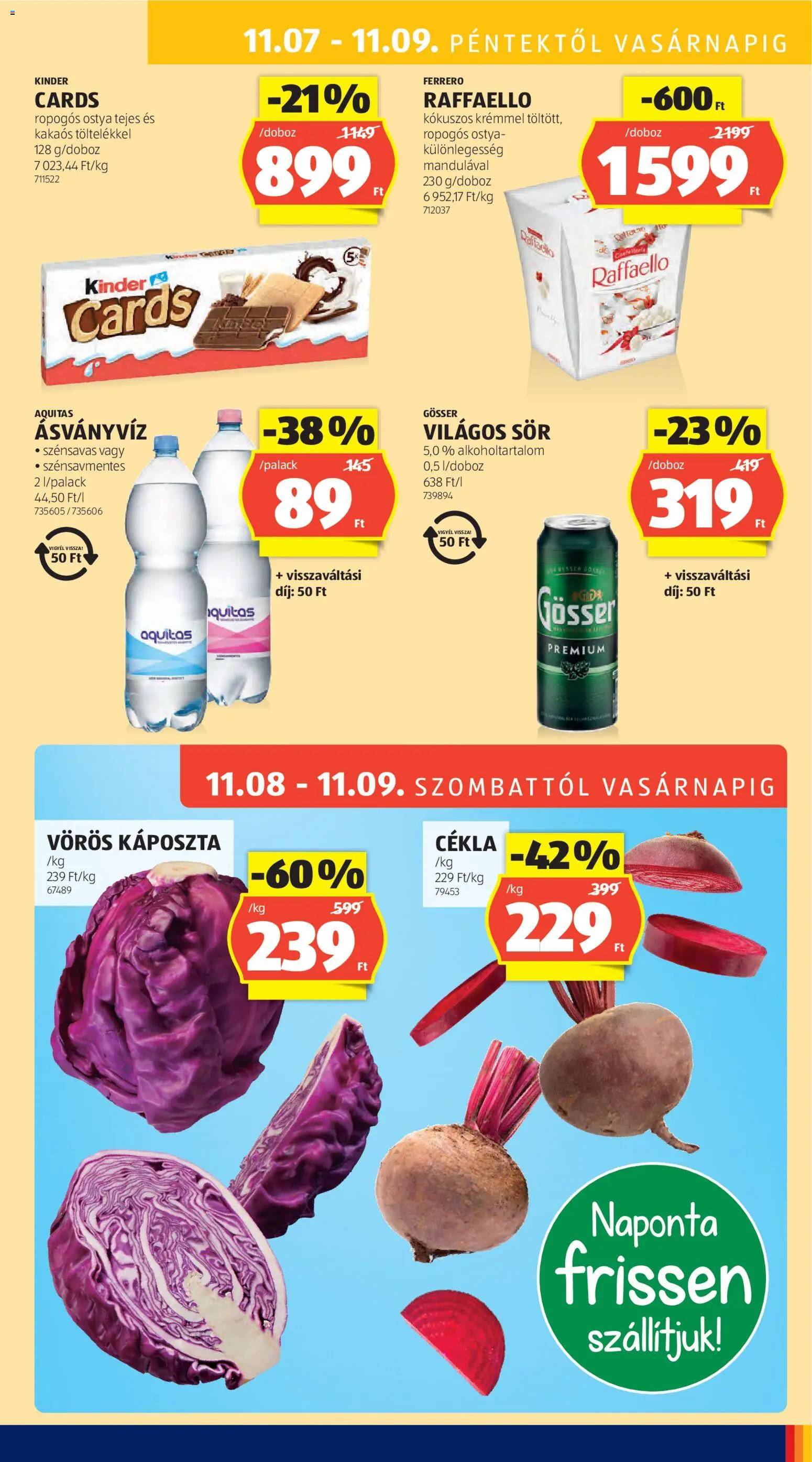 Aldi akciós ujság - amely érvényes a következő dátumtól: 06.11.2025 | Oldal: 33 | Termékek: Káposzta, Raffaello, Gösser, Ásványvíz