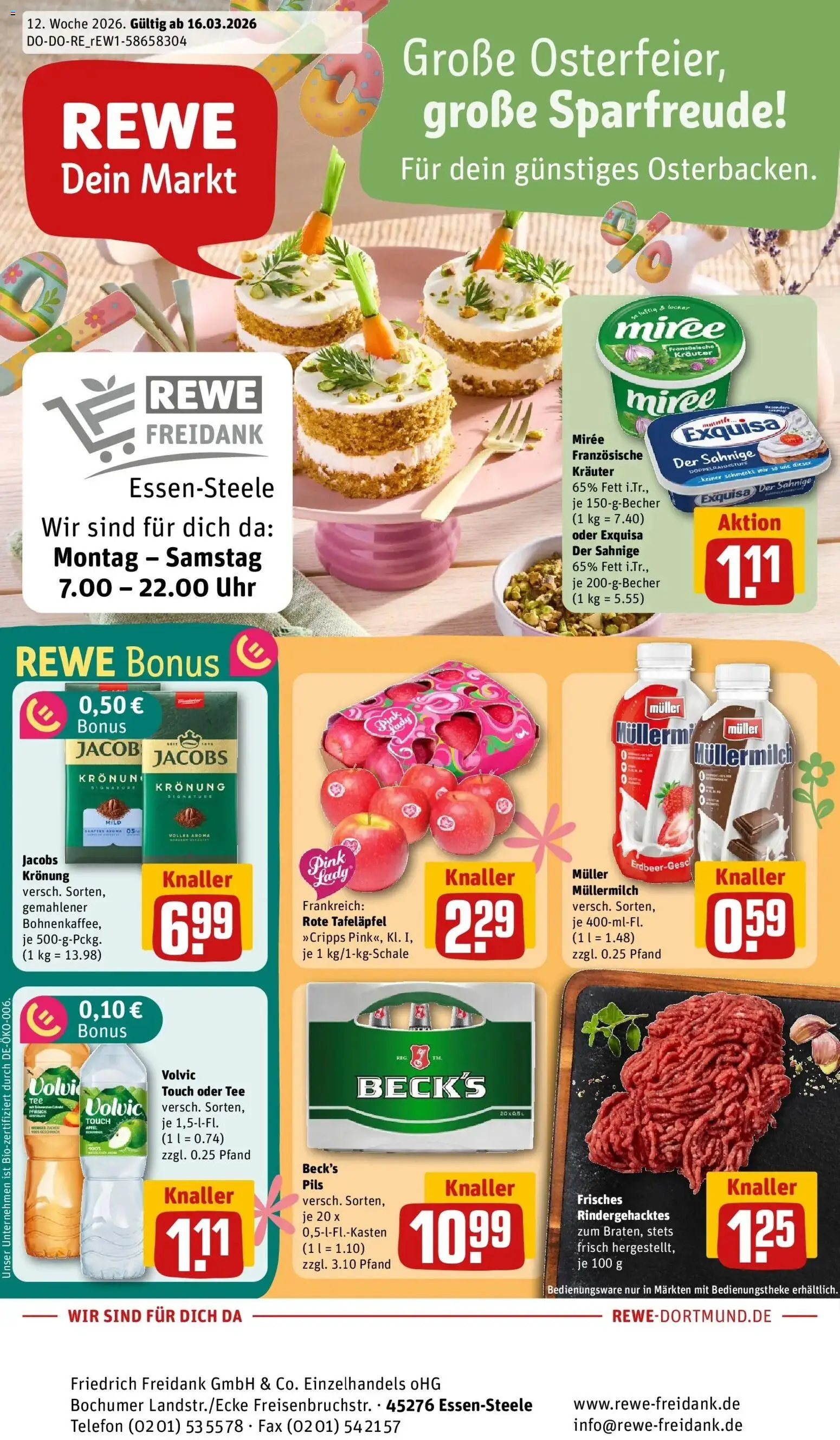Rewe Prospekt Essen	 – gültig ab 15.03.2026 | Seite: 1 | Produkte: Pils, Volvic touch, Exquisa, Tee