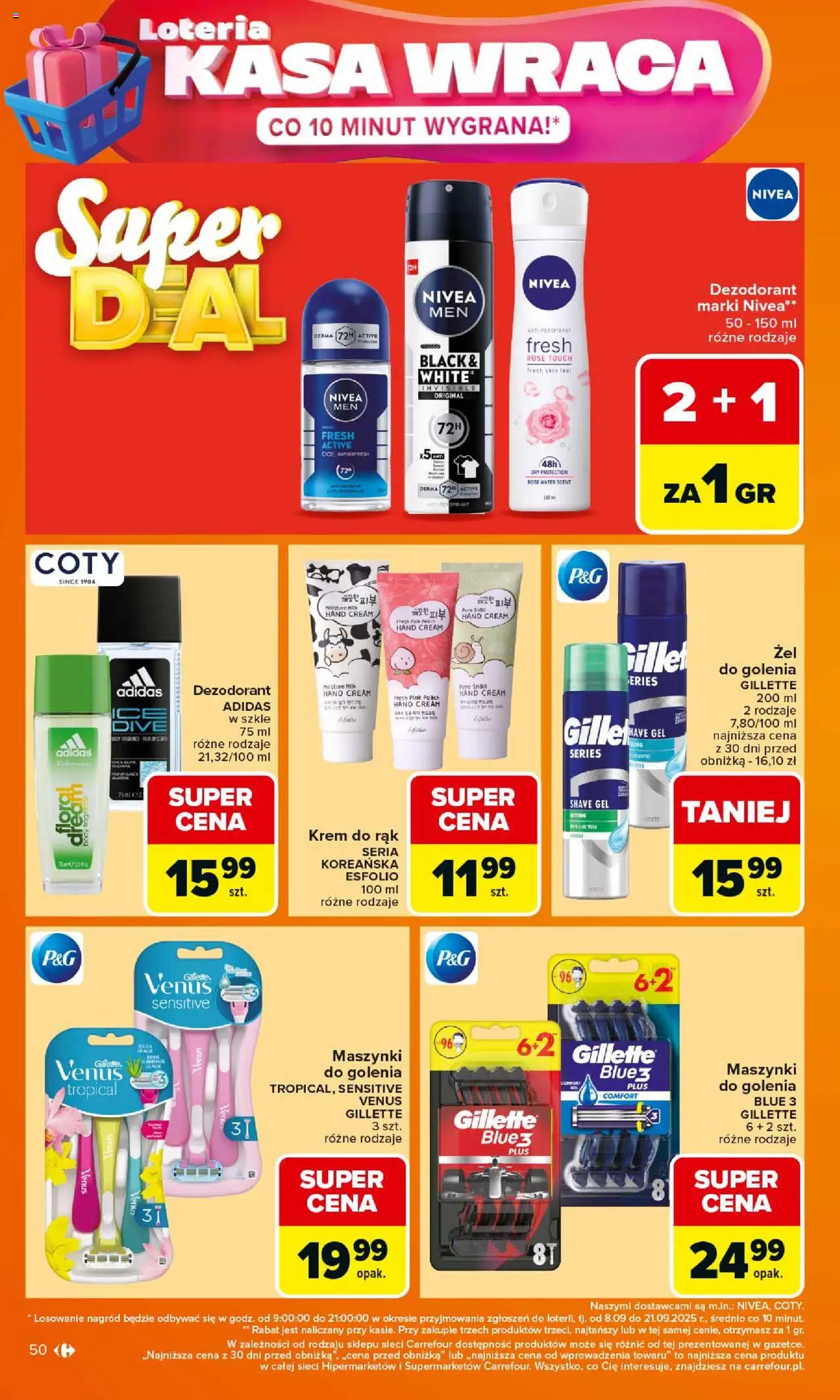 Carrefour Gazetka od 15.09.2025 | Strona: 50 | Produkty: Gillette, Krem do rąk, Krem, Dezodorant