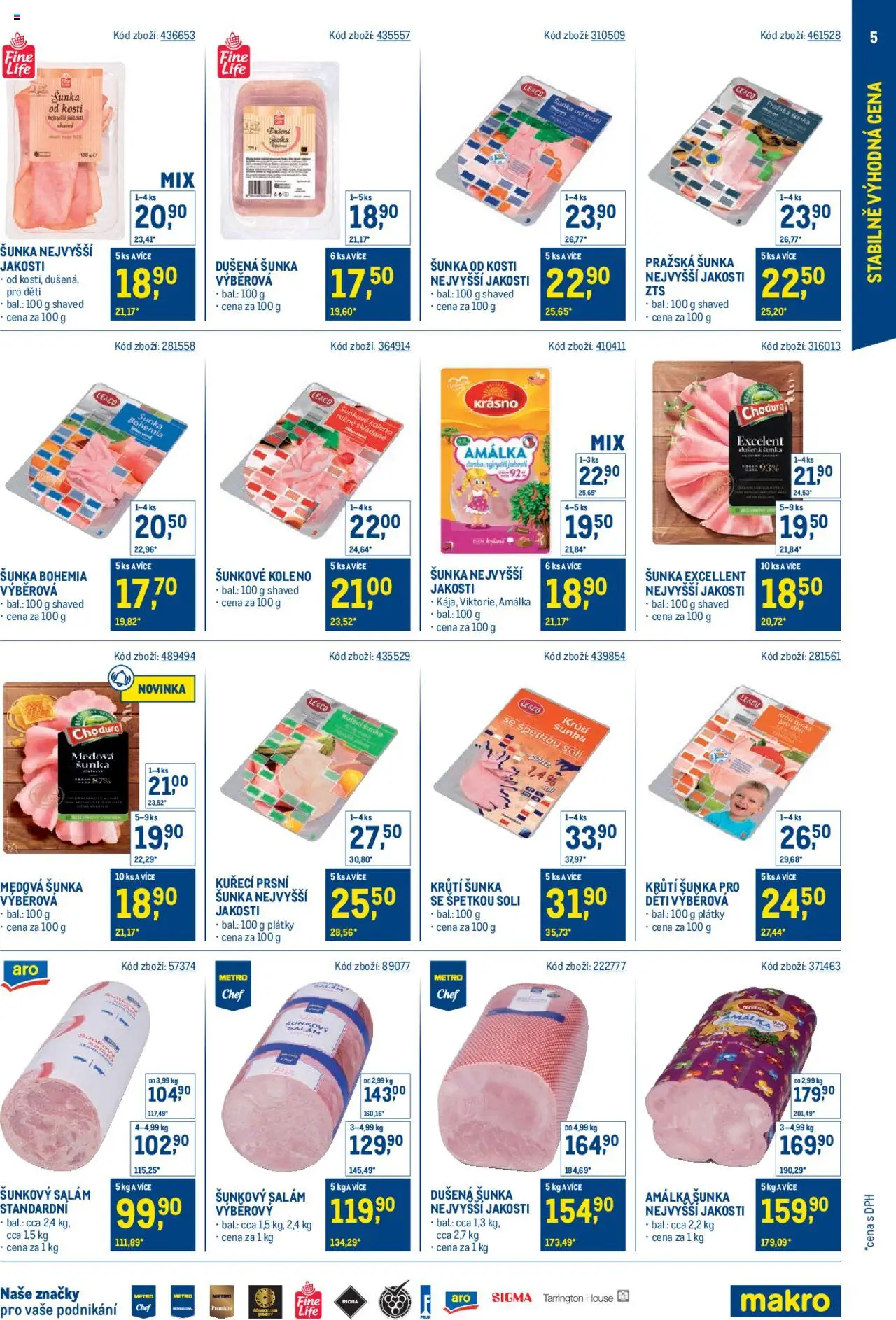 Makro leták - Stabilně výhodná cena - maloobchod od 30.07.2025 | Strana: 5 | Produkty: Krůtí šunka, Salám, Šunka, Pražská šunka