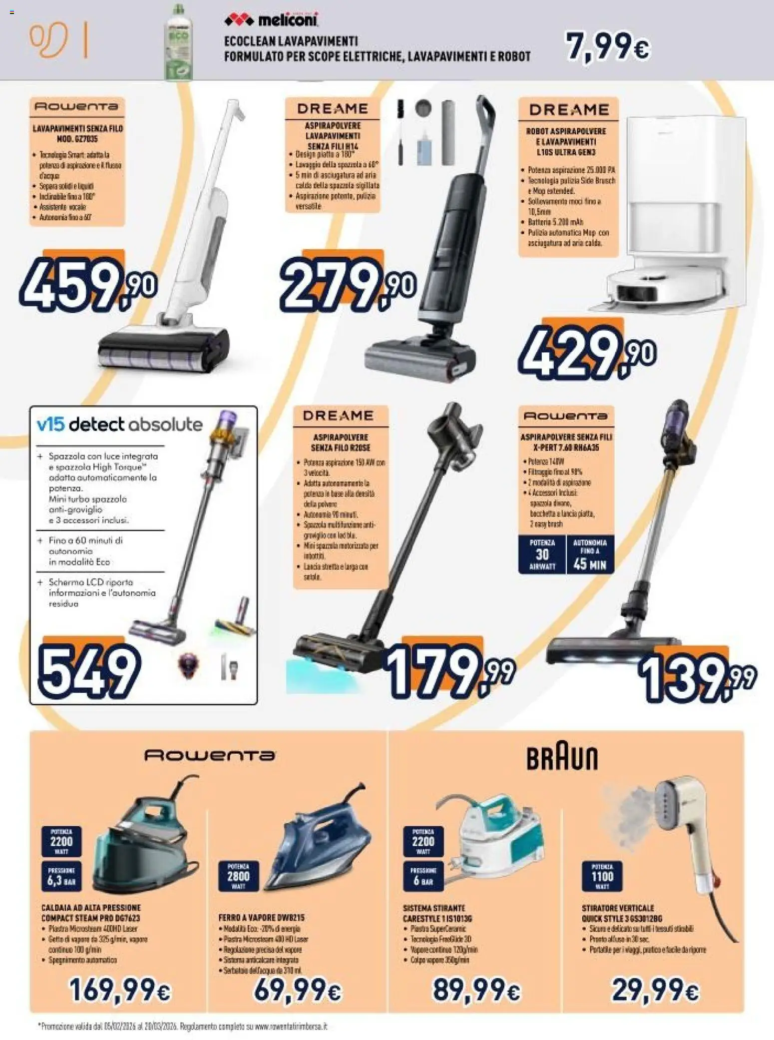 Volantino Unieuro del 20.03.2026 | Pagina: 30 | Prodotti: Schermo, Stiratore verticale, Robot aspirapolvere, Robot