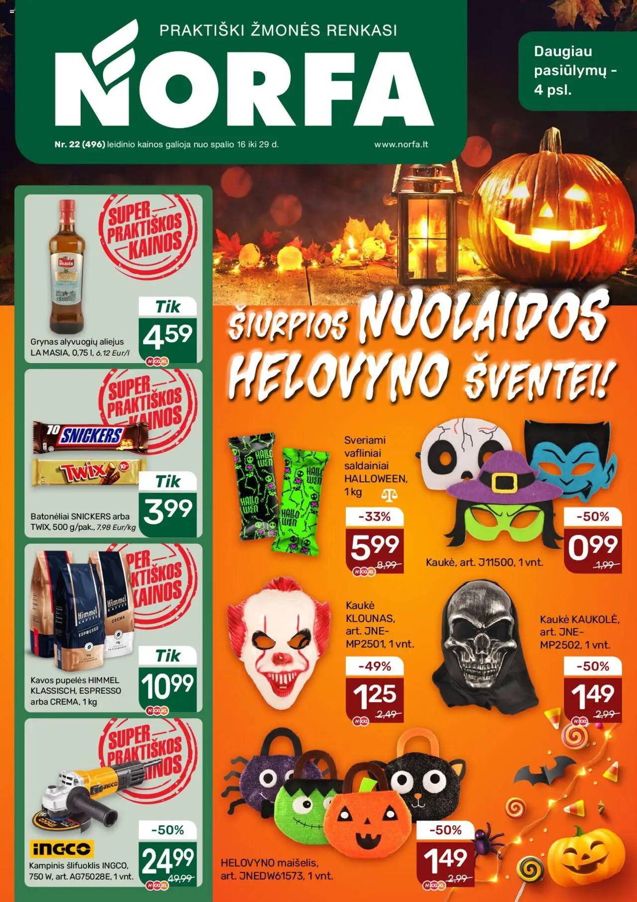 NORFA akcijos nuo 16.10.2025 | Puslapis: 1 | Prekių: Kavos pupelės, Kaukė, Aliejus, Saldainiai