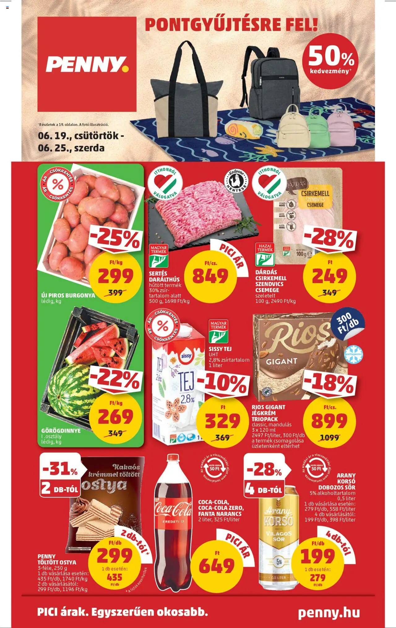 PENNY akciós ujság - amely érvényes a következő dátumtól: 19.06.2025 | Oldal: 1 | Termékek: Tej, Sör, Narancs, Só