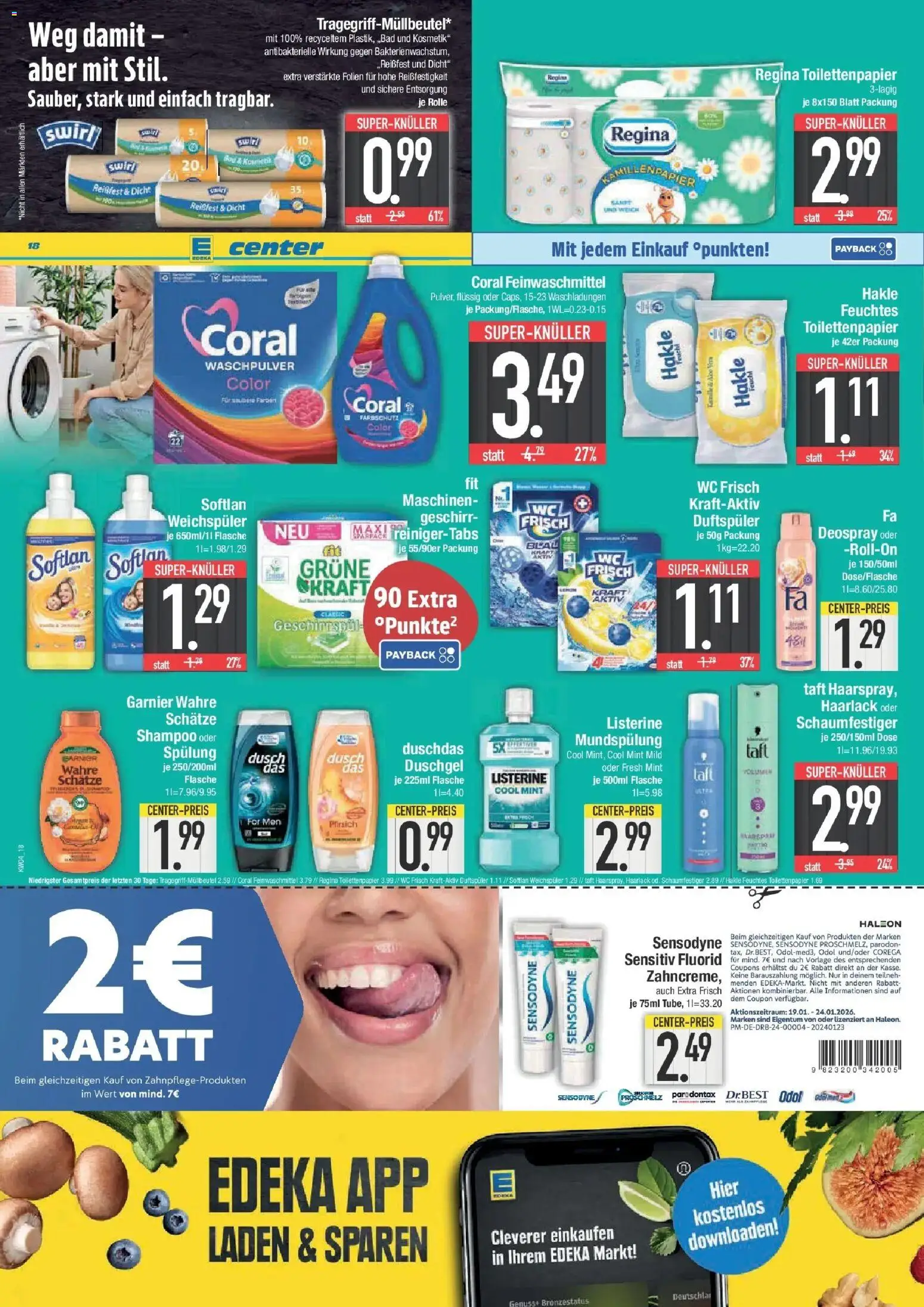 Edeka prospekt Augsburg-Göggingen	 – gültig ab 18.01.2026 | Seite: 22 | Produkte: Spülung, Weichspüler, Toilettenpapier, Feuchtes Toilettenpapier