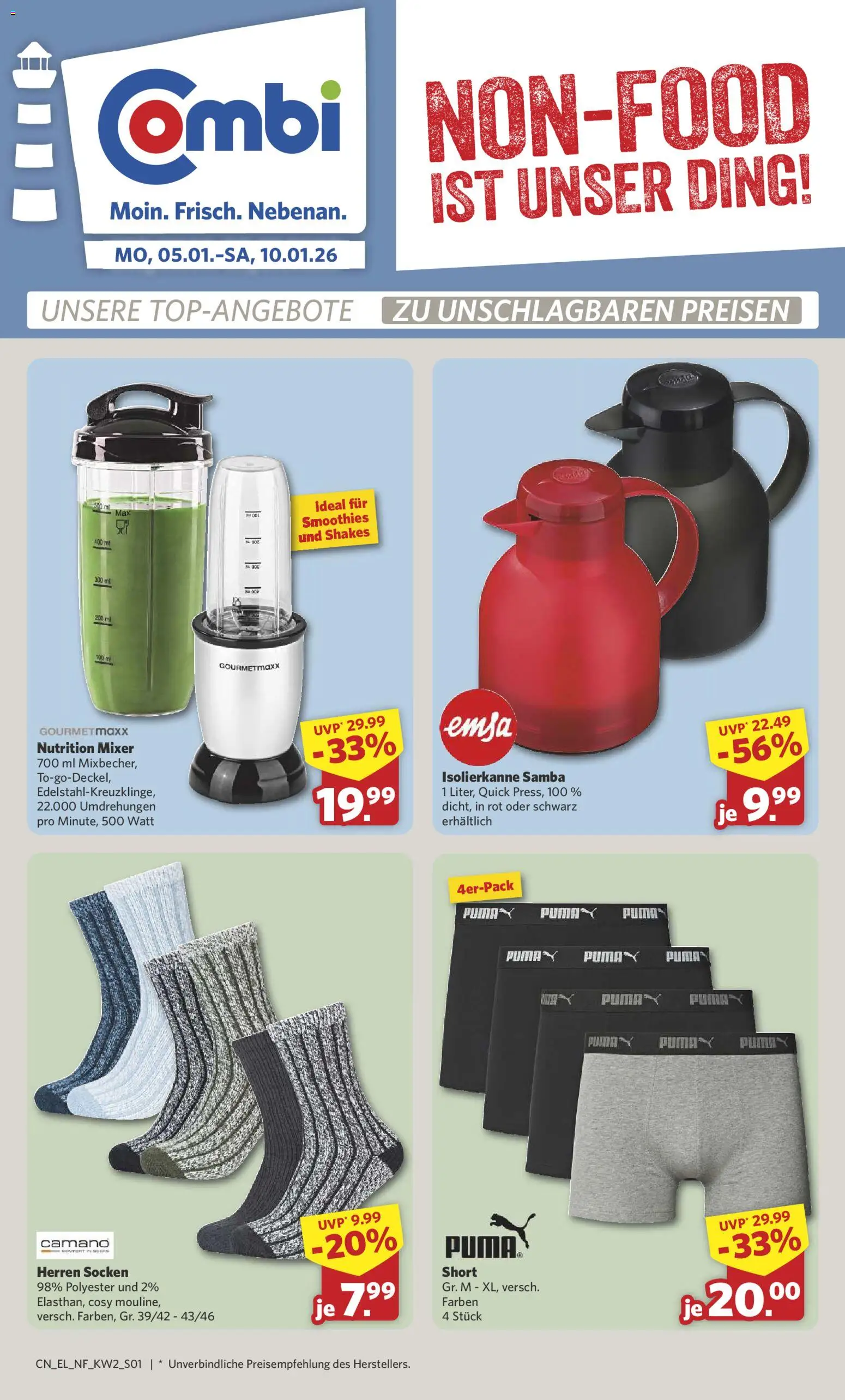 Combi - Sonderangebote – gültig ab 05.01.2026 | Seite: 1 | Produkte: Mixer, Socken
