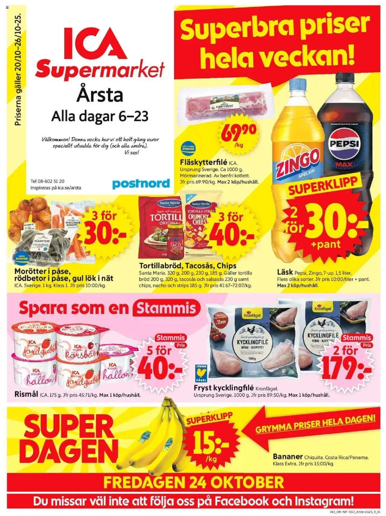 ICA Supermarket reklamblad aktuell från 20.10.2025 | Sida: 1 | Produkter: Zingo, Tacosås, Gul lök, Hallon
