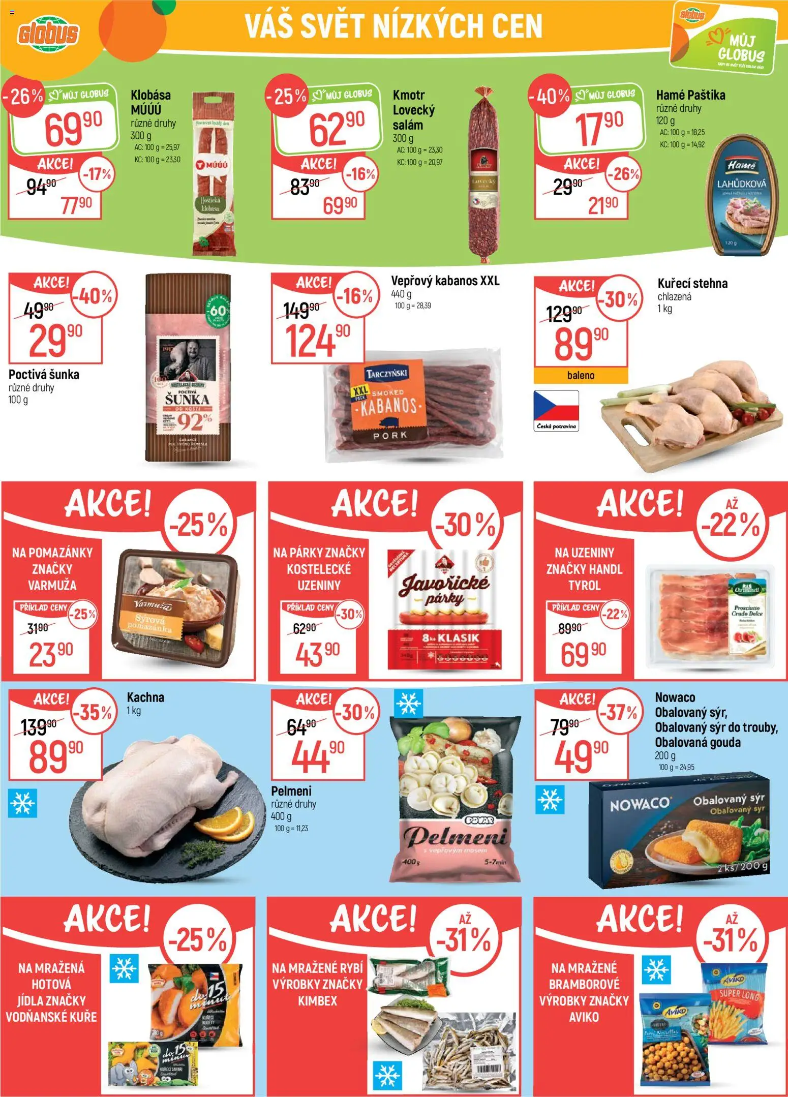 Globus leták - Plzeň od 25.03.2026 | Strana: 19 | Produkty: Gouda, Klobása, Kabanos, Kuřecí stehna