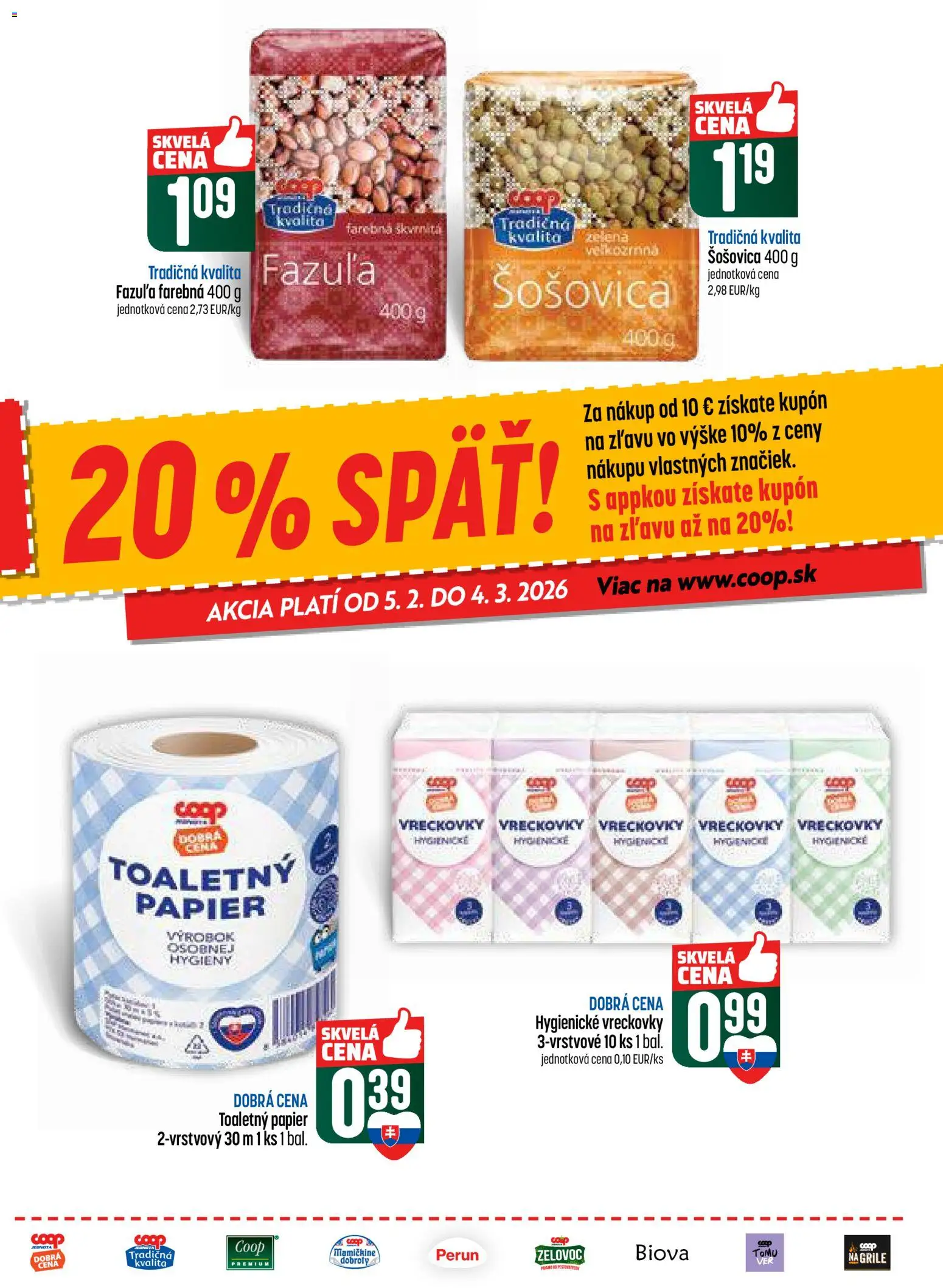 Nové COOP Jednota akcie – leták je platný od 19.02.2026 | Strana: 11 | Produkty: Fazuľa, Šošovica, Toaletný papier