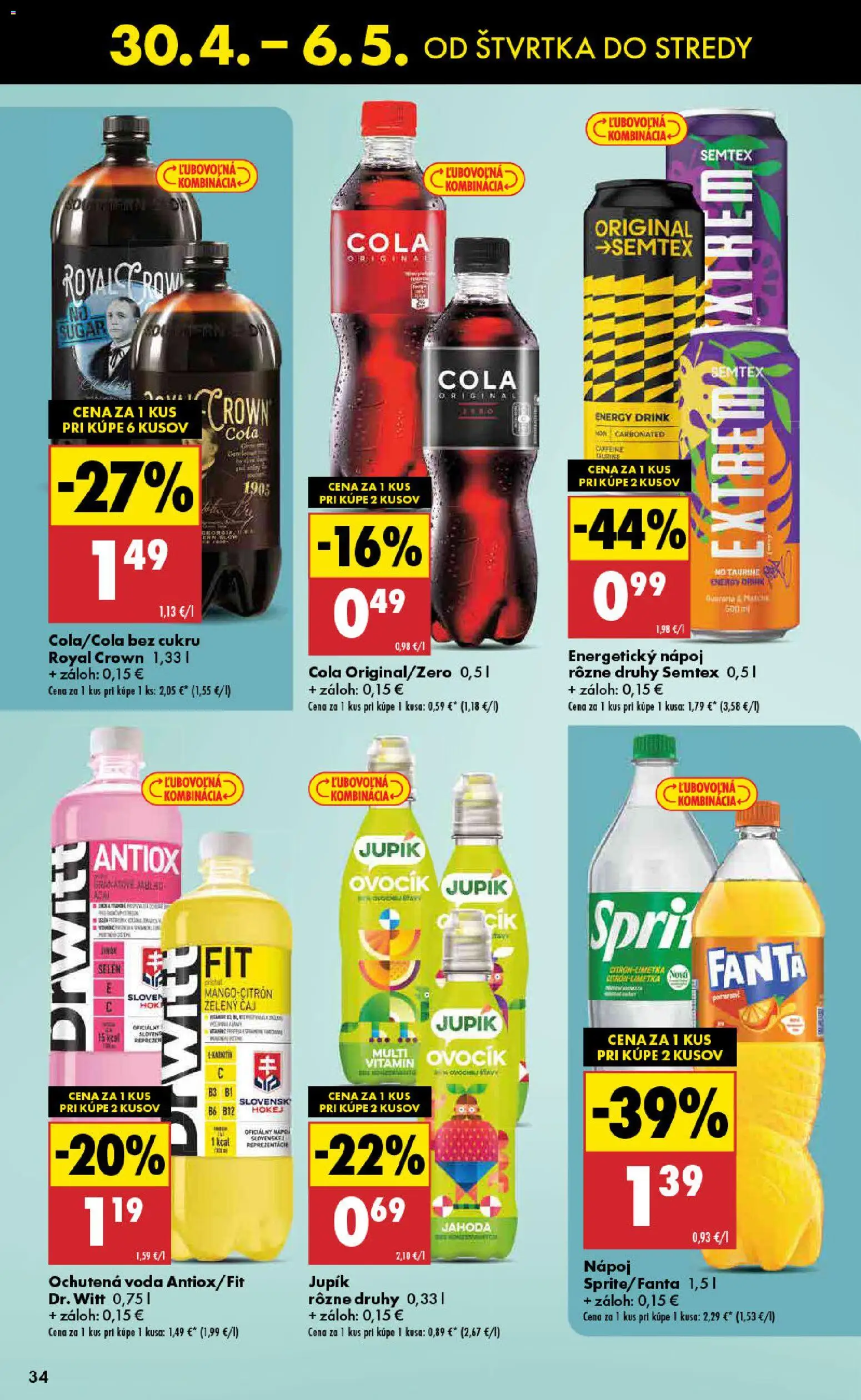 Nové Biedronka akcie – leták je platný od 30.04.2026 | Strana: 34 | Produkty: Čaj, Fanta, Cola, Energetický nápoj