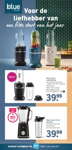 Blue Home 2-in-1 blender, Inclusief to-go cup, 1000 watt, 1.5 liter glazen kan - Voorbeeld van een folder van Albert Heijn, geldig van 05.01.2026 | Pagina: 40