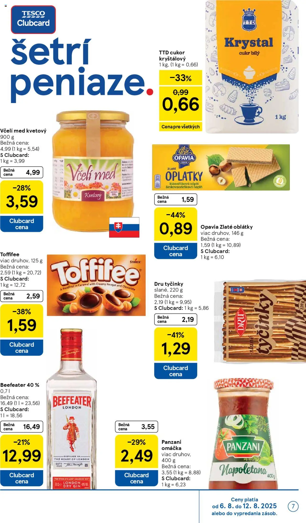 Tesco Hypermarket - leták │ platný od 06.08.2025 | Strana: 7 | Produkty: Toffifee, Cukor, Gin, Med