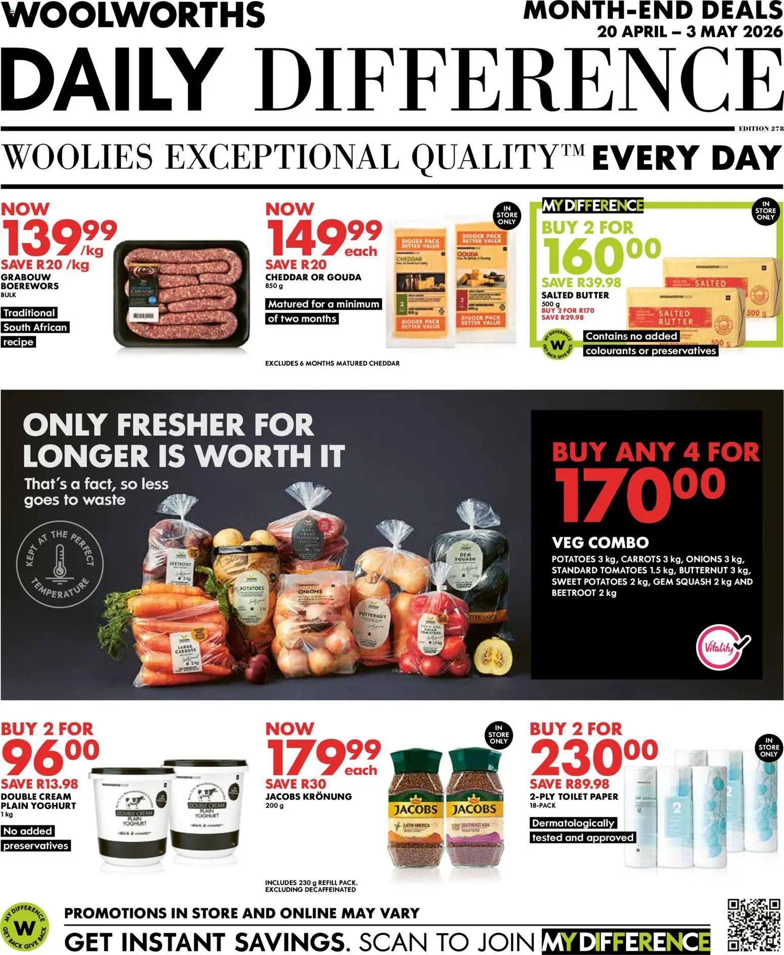 New Woolworths catalogue – valid from 20.04.2026 | Page: 1 | Products: Toilet, Cream, Potatoes, Onions