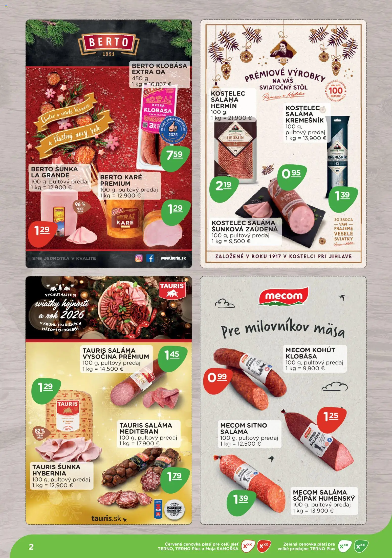 Nové Terno akcie – leták je platný od 10.11.2025 | Strana: 2 | Produkty: Stôl, Saláma, Šunka