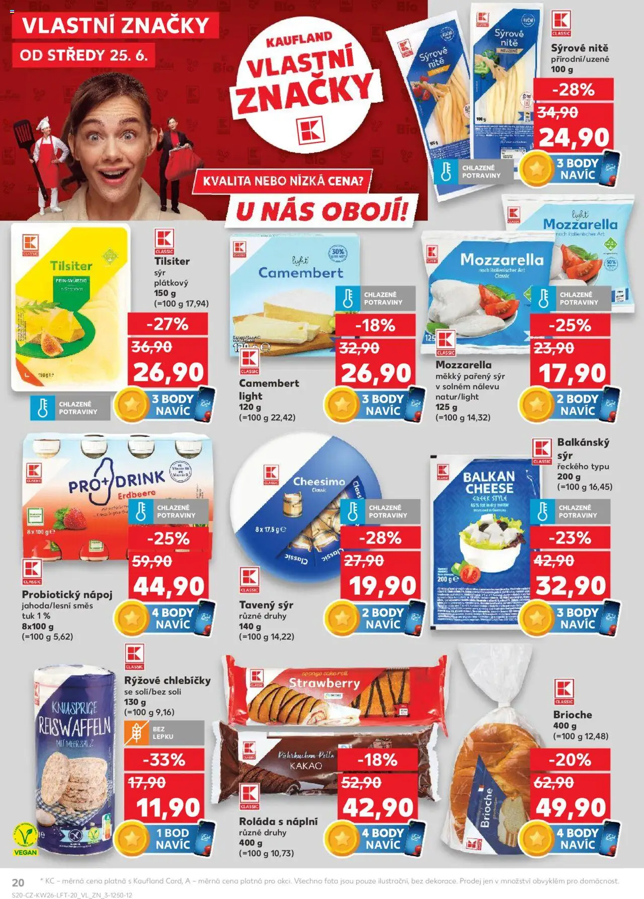 Kaufland leták od 25.06.2025 | Strana: 20 | Produkty: Tavený sýr, Balkánský sýr, Kakao, Mozzarella