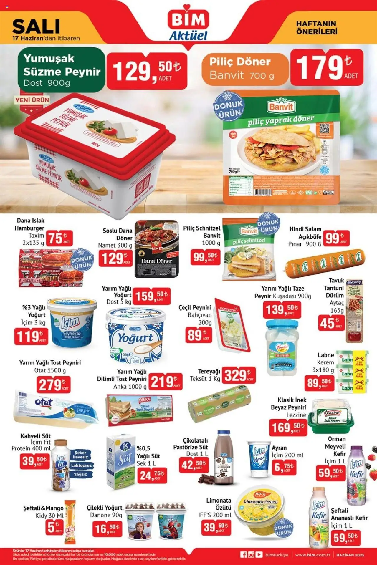 BİM - 17 Haziran Salı, Aktüel - 17.06.2025 tarihinden itibaren geçerlidir | Sayfa: 1 | Ürünler: Limonata, Kefir, Salam, Şeftali