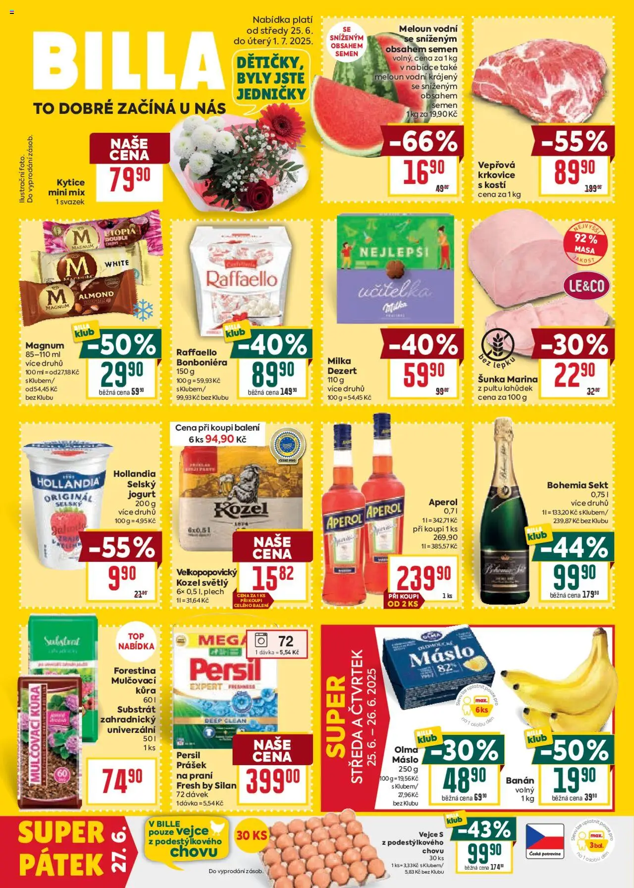Billa Velký leták od 25.06.2025 | Strana: 1 | Produkty: Jogurt, Vejce, Kozel, Aperol