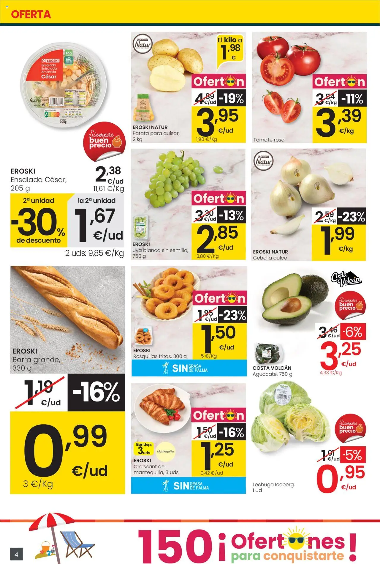 Eroski - Supermercados │ válido desde el 31.07.2025 | Página: 4 | Productos: Croissant, Ensalada, Παγωμένο τσάι, Συσκευή ροής