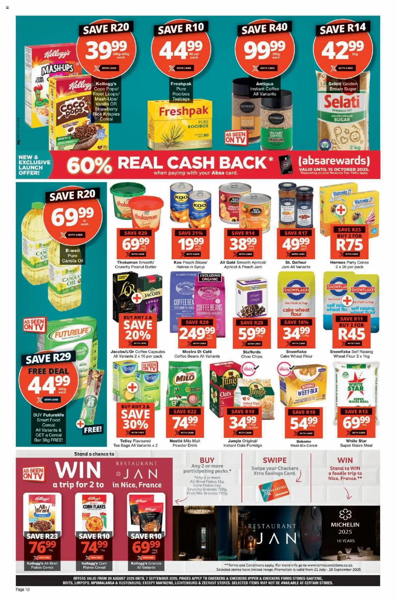 Checkers Gauteng - August Month-End Promotion │ valid from 20.08.2025 | Page: 10 | Products: TV, Syrup, Peach, Estuche organizador de viaje