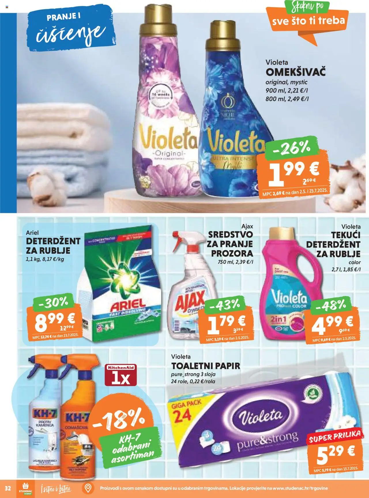 Studenac katalog | vrijedi od 15.10.2025 | Stranica: 32 | Proizvodi: Omekšivač, Deterdžent, Toaletni papir, Ajax